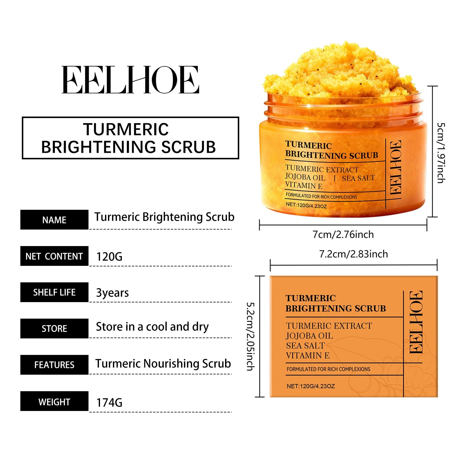 EELHOE Turmeric Brightening Scrub for Body — know what is in the jar, product image 1