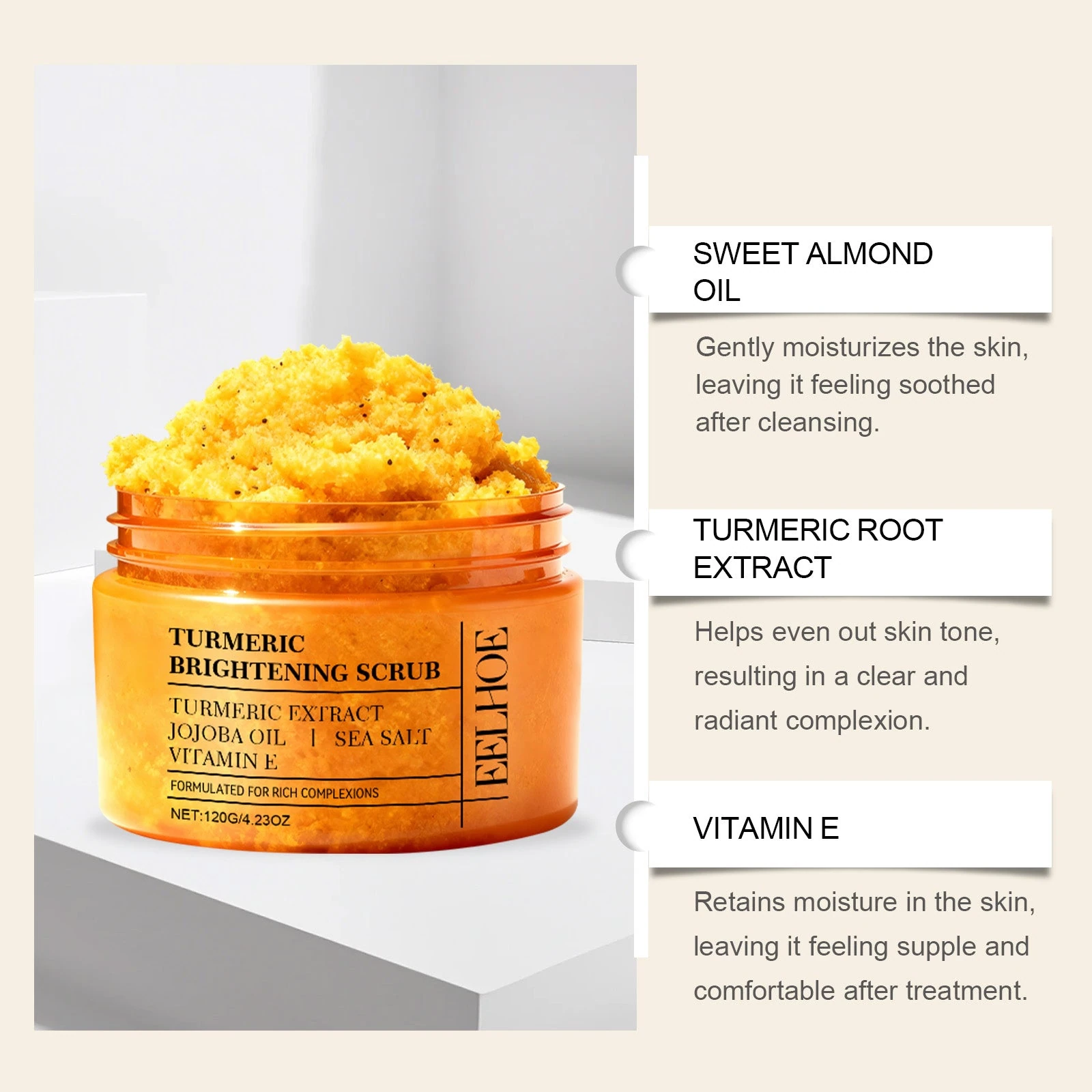 EELHOE Turmeric Brightening Scrub for Body — a turmeric nourishing scrub for rough-feeling areas, product image 5