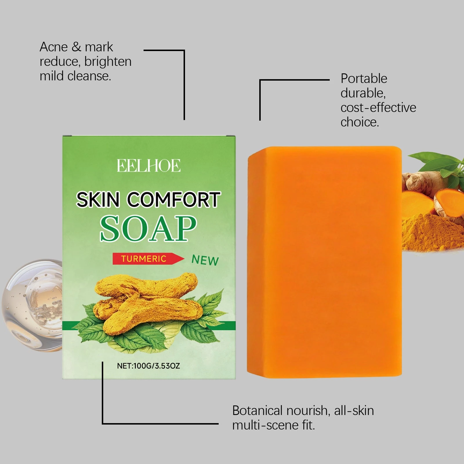 EELHOE Cinnamon Soap with Turmeric — a cinnamon bar soap with a clear ingredient identity, product image 9