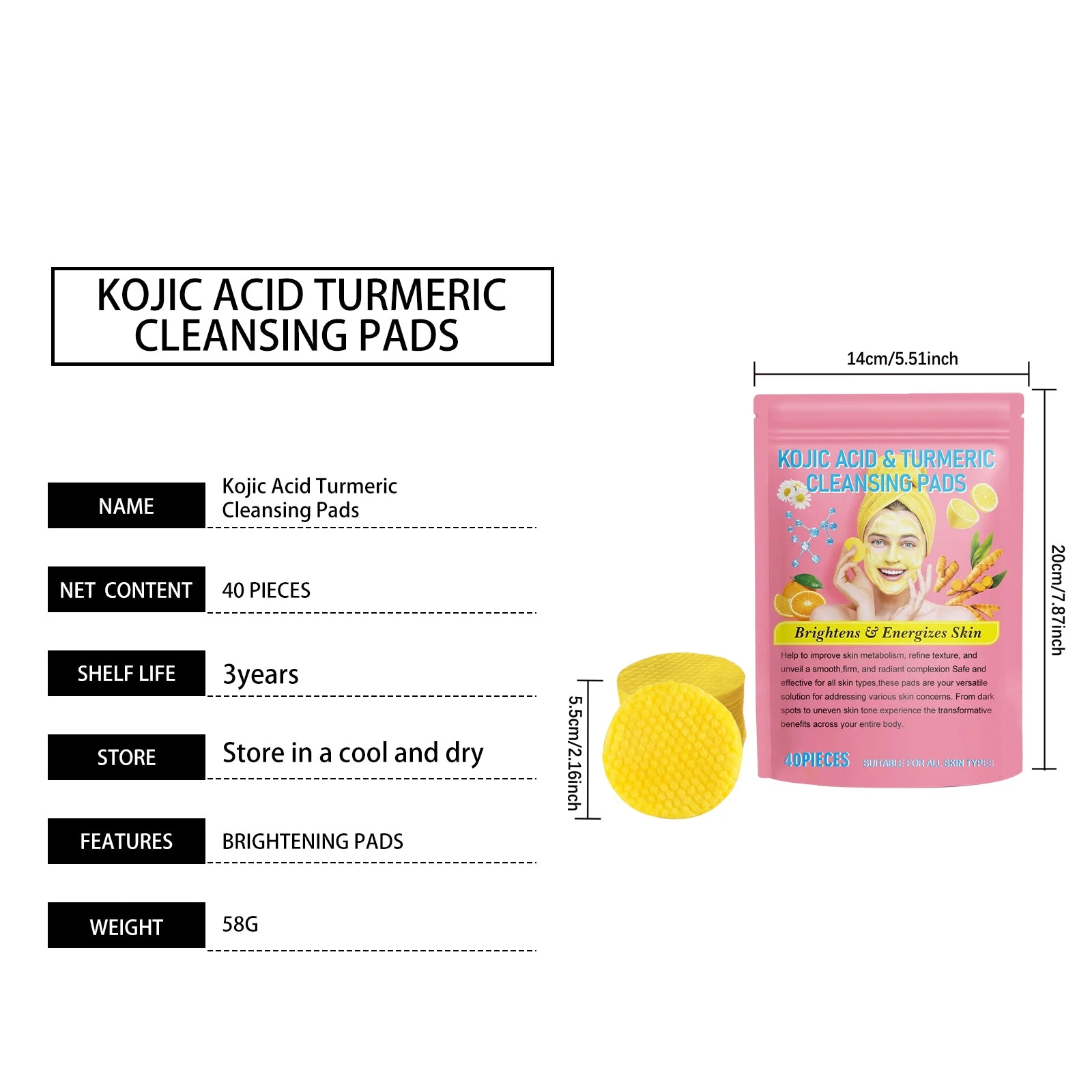 EELHOE Turmeric Cleansing Pads — Alternate pouch artwork and dimensions.