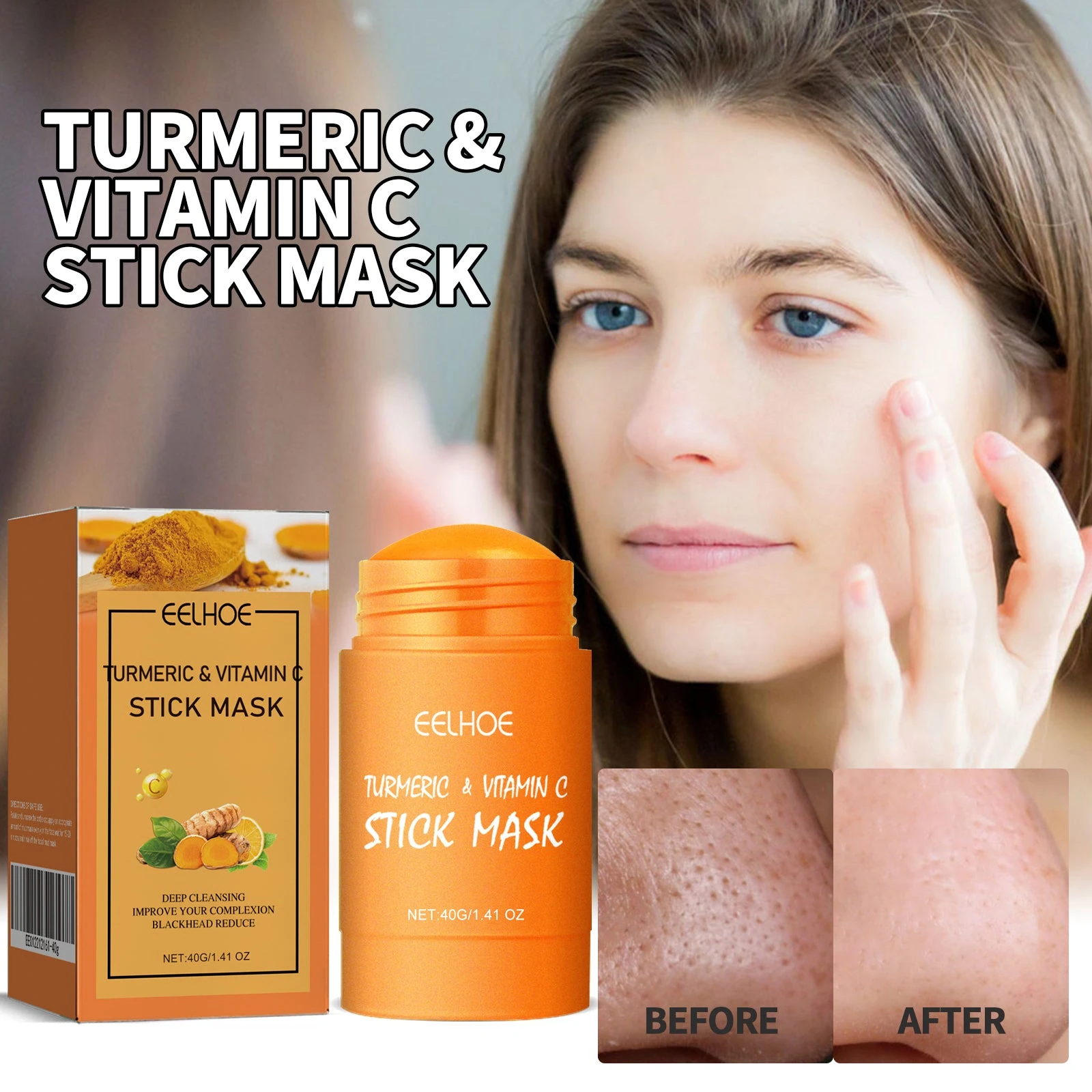 EELHOE Clay Mask Stick — Mask stick with facial skin photography.