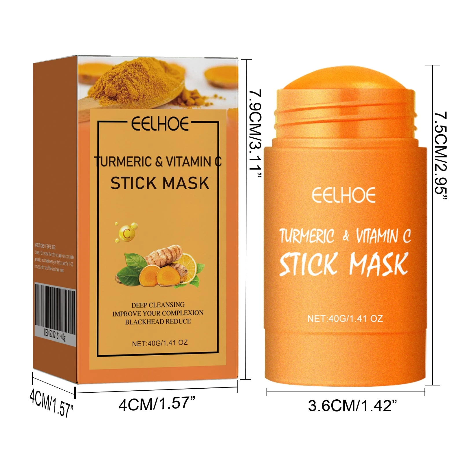 EELHOE Clay Mask Stick — 40g stick and carton dimensions.