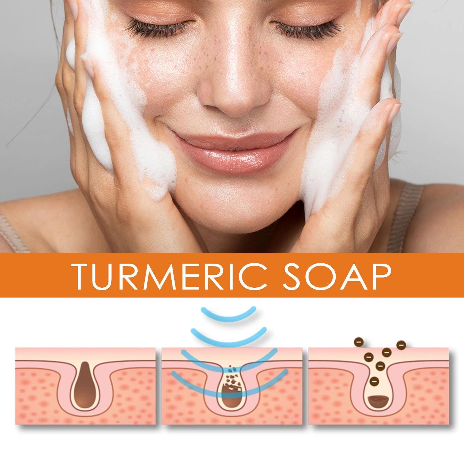 EELHOE Turmeric Soap For Face — Facial lather and skin-surface illustration.
