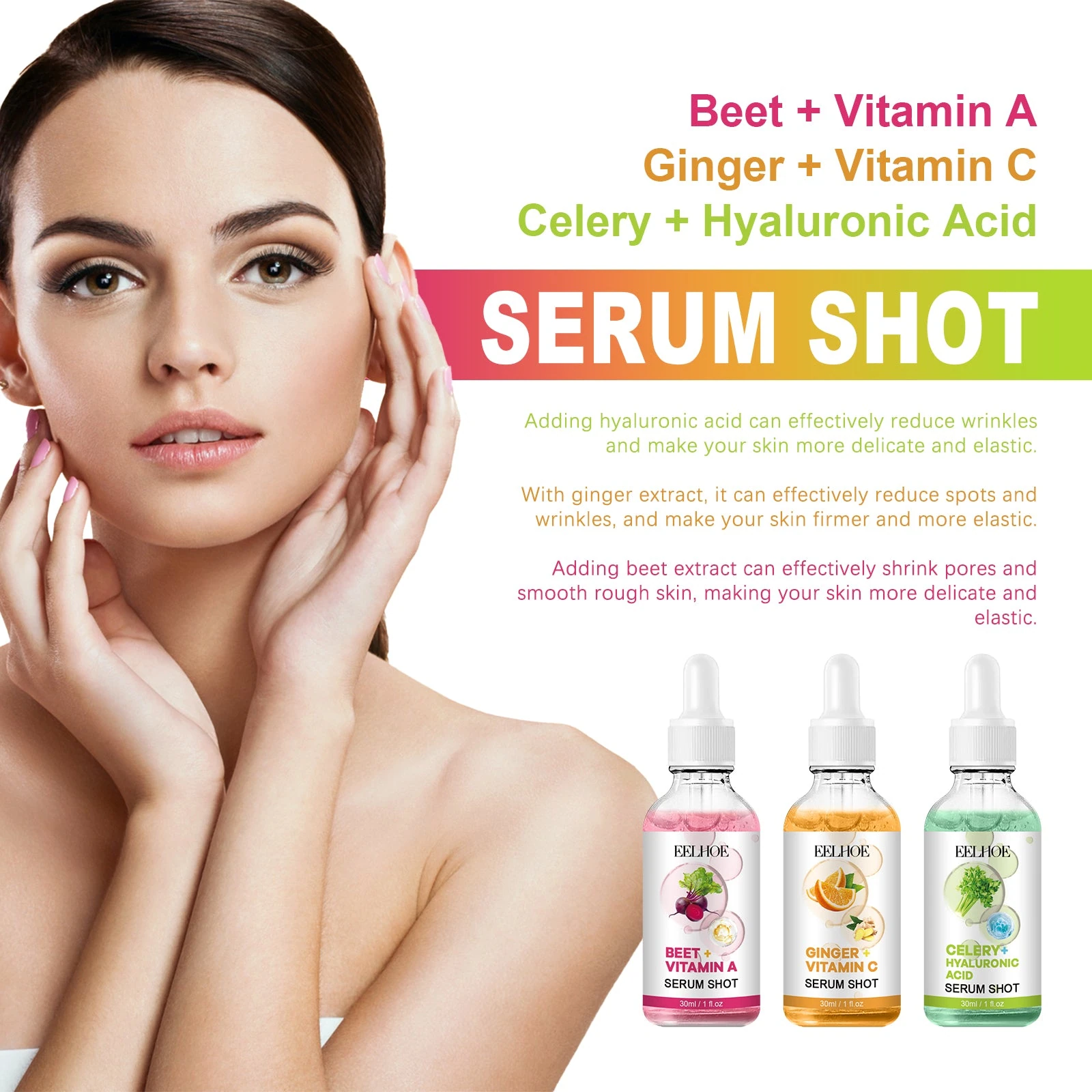 EELHOE Vitamin C Face Serum — Serum Shot range illustration; choose the orange ginger formula here.