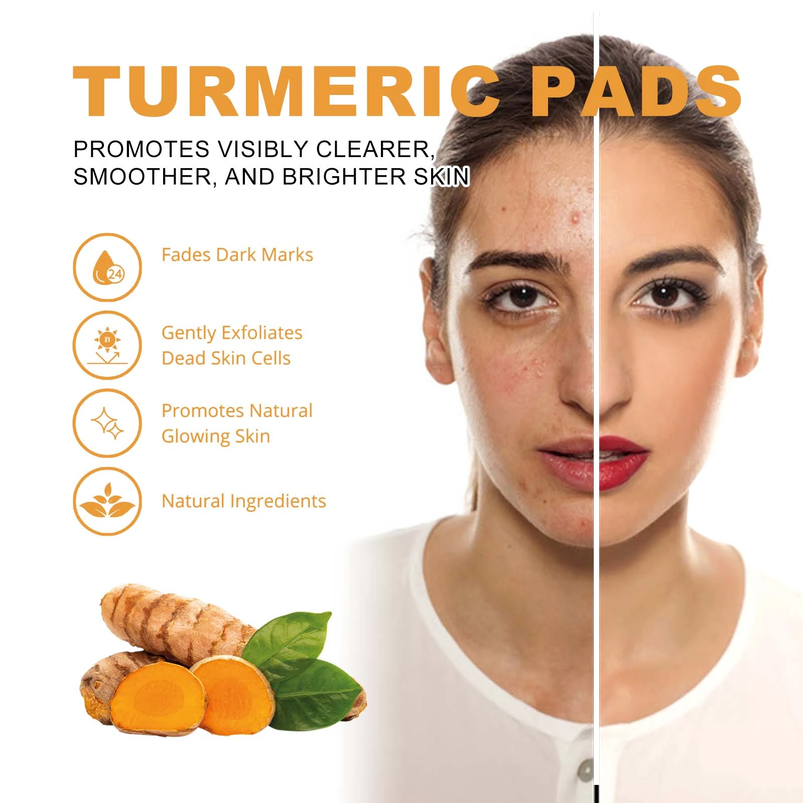 EELHOE Turmeric And Kojic Acid Pads — Turmeric and skin-care illustration.