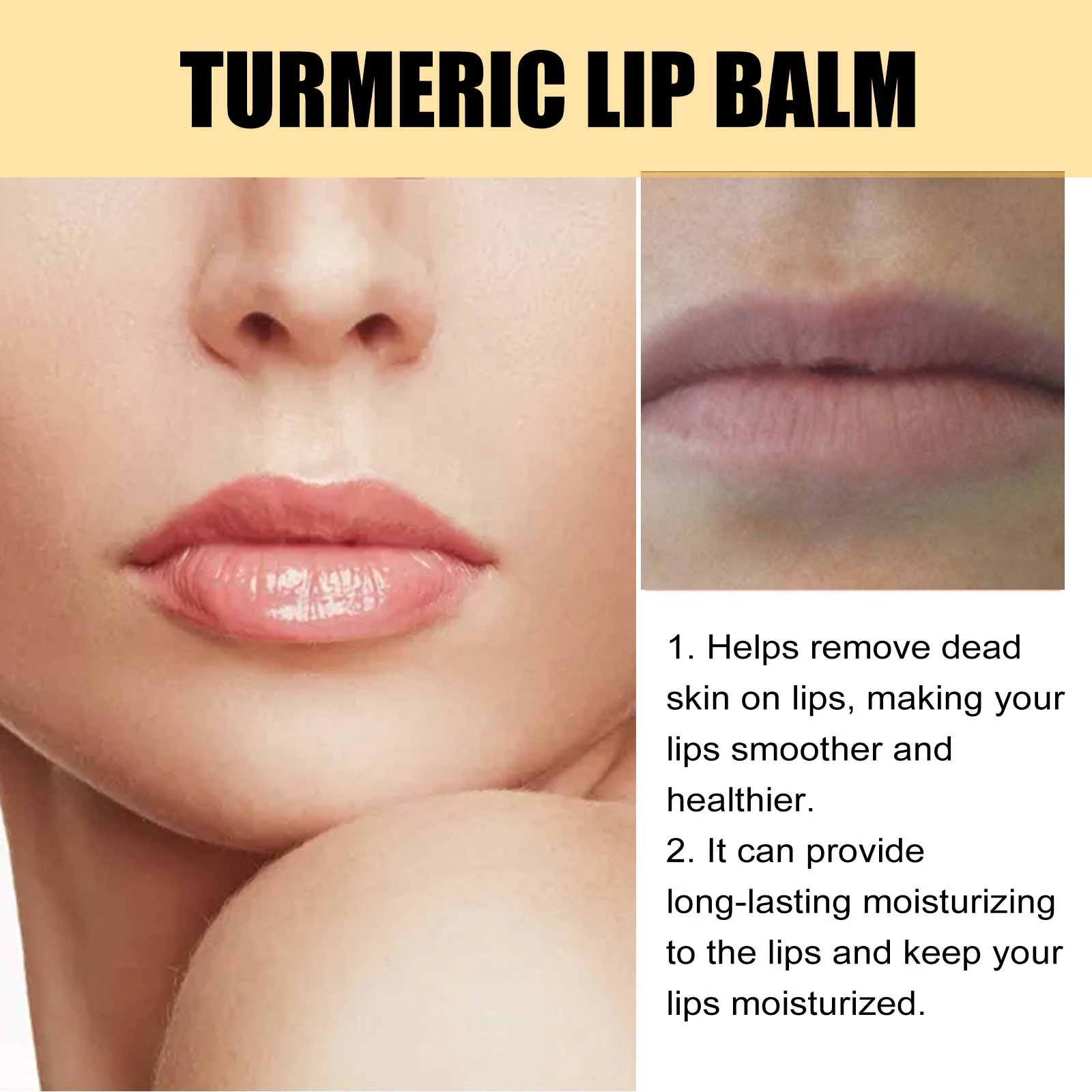 EELHOE Turmeric Lip Balm — Lip texture and moisture-care artwork.