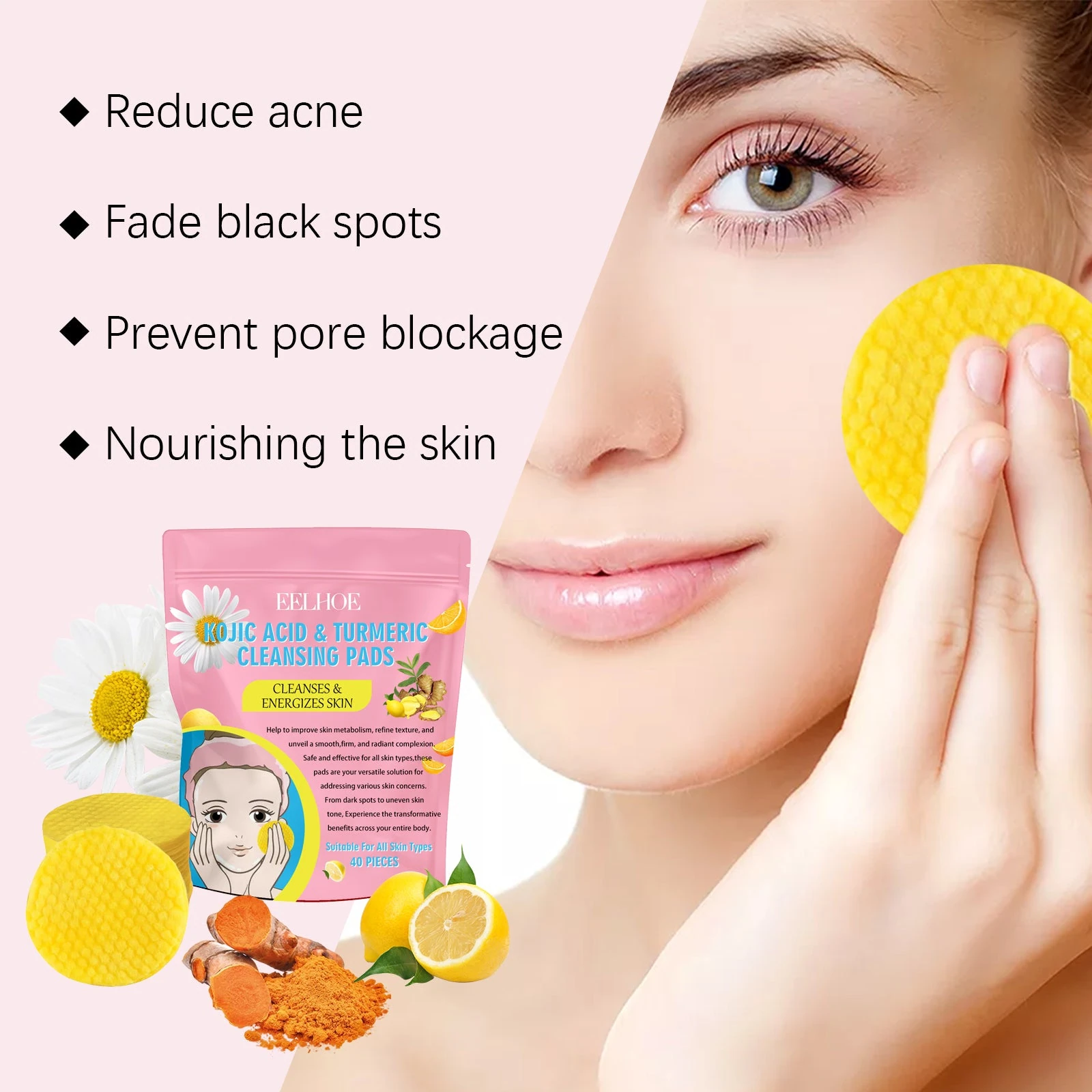 EELHOE Turmeric Cleansing Pads — Facial cleansing and skin-care artwork.