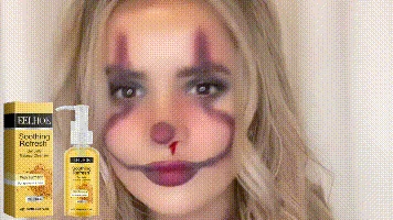 Animated illustration of gel cleanser being massaged over facial makeup