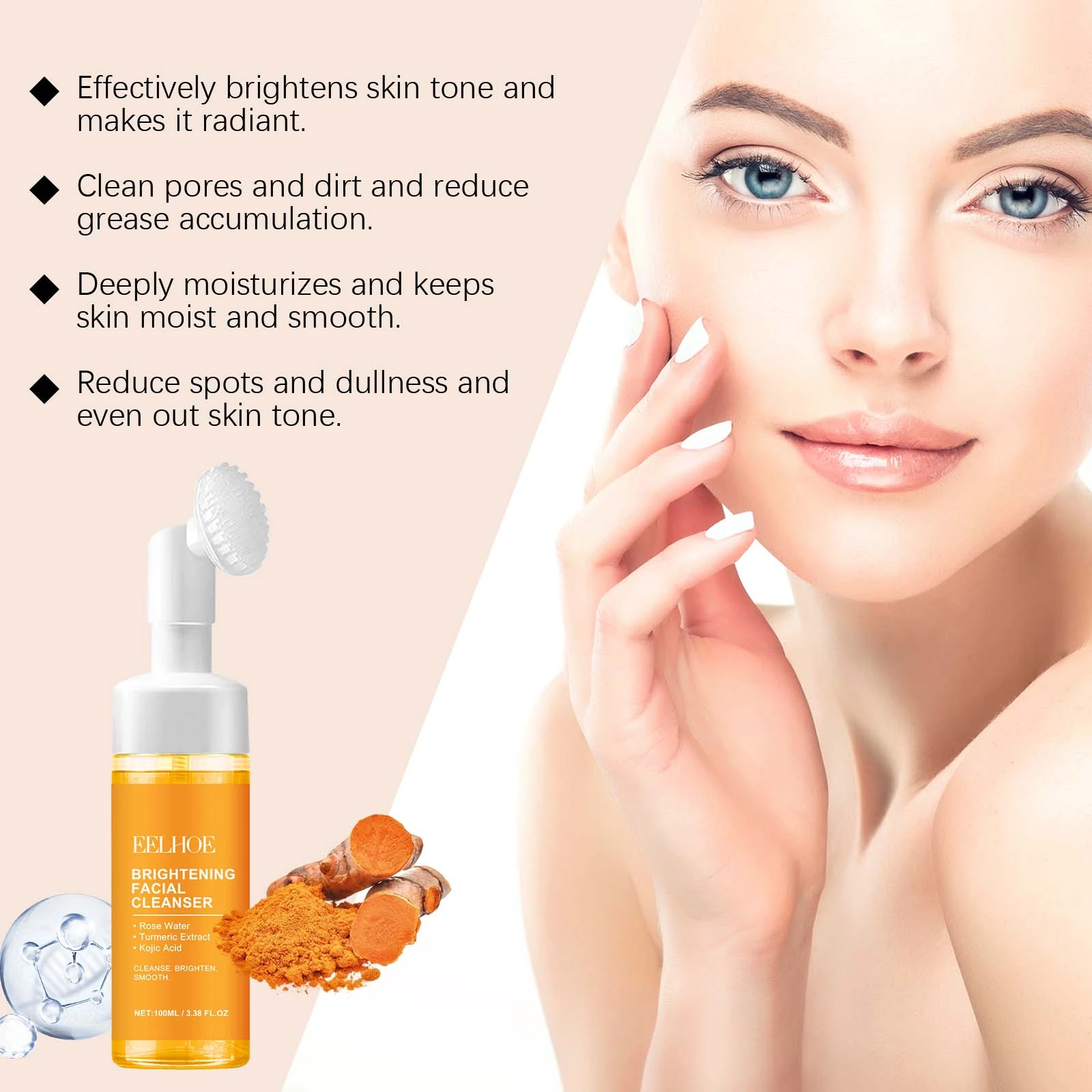 EELHOE Turmeric Face Wash — Face wash and facial-care benefit artwork.