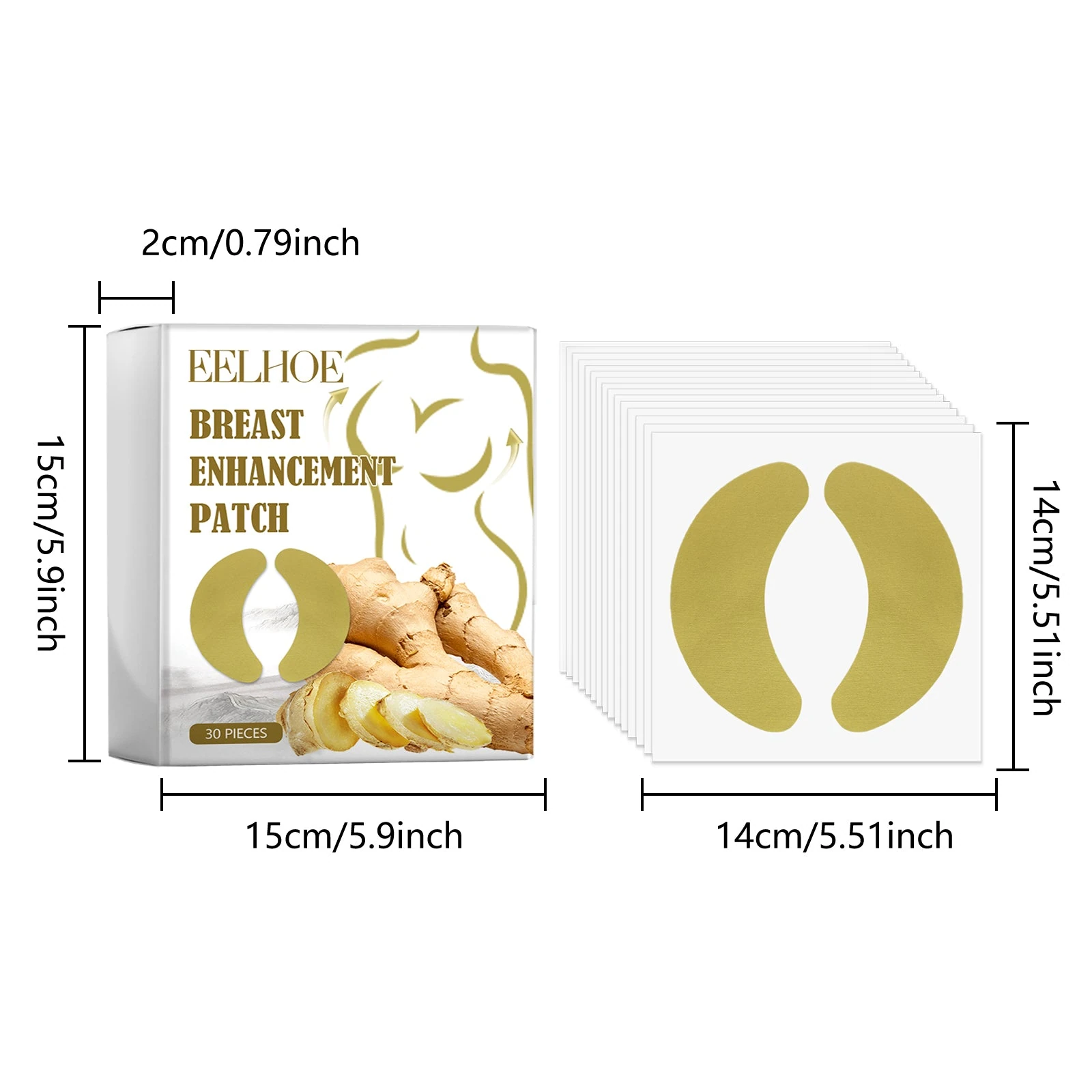 EELHOE 30-count curved breast care patches with pack and patch dimensions