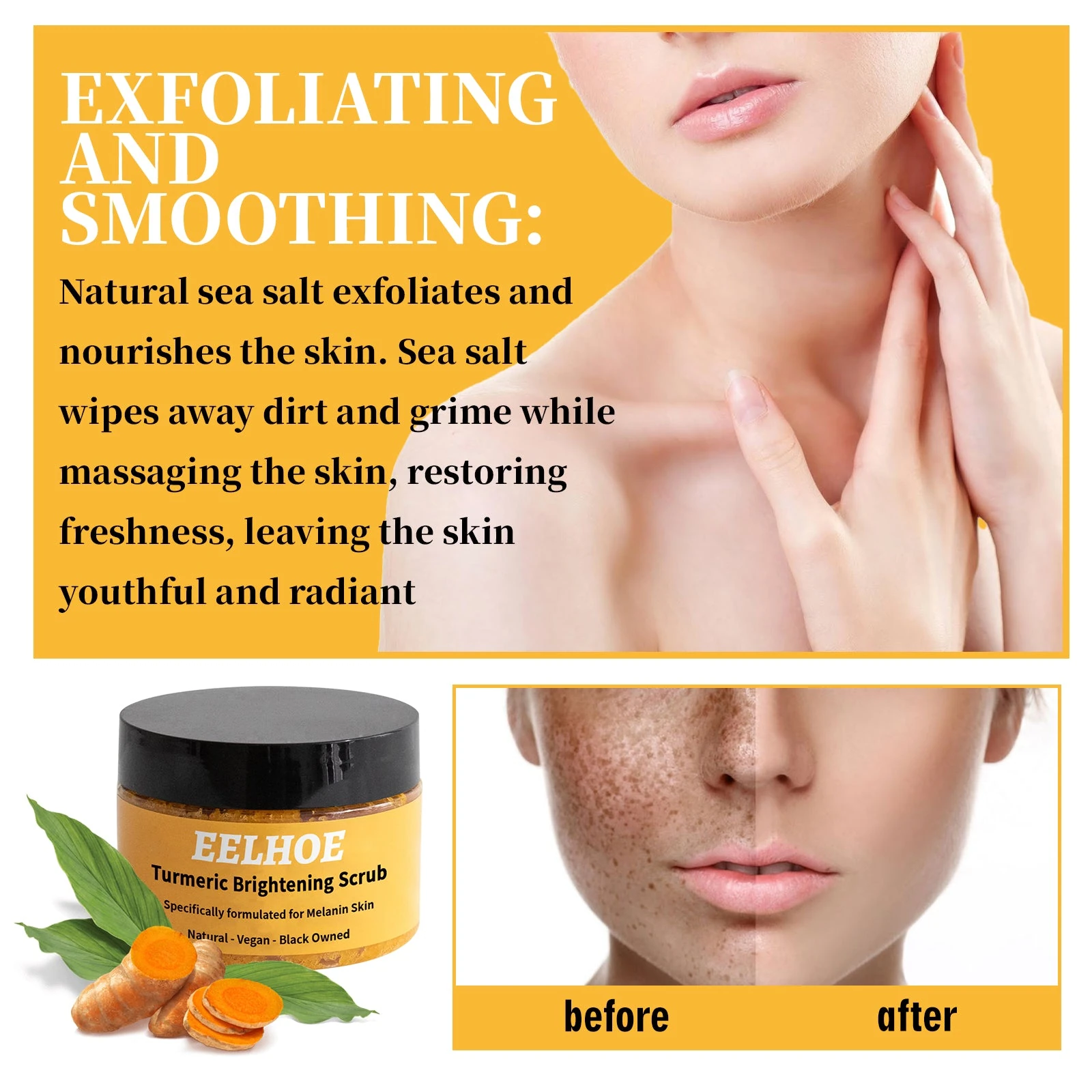 EELHOE Sea Salt Body Scrub — Gentle surface exfoliation helps lift daily buildup.