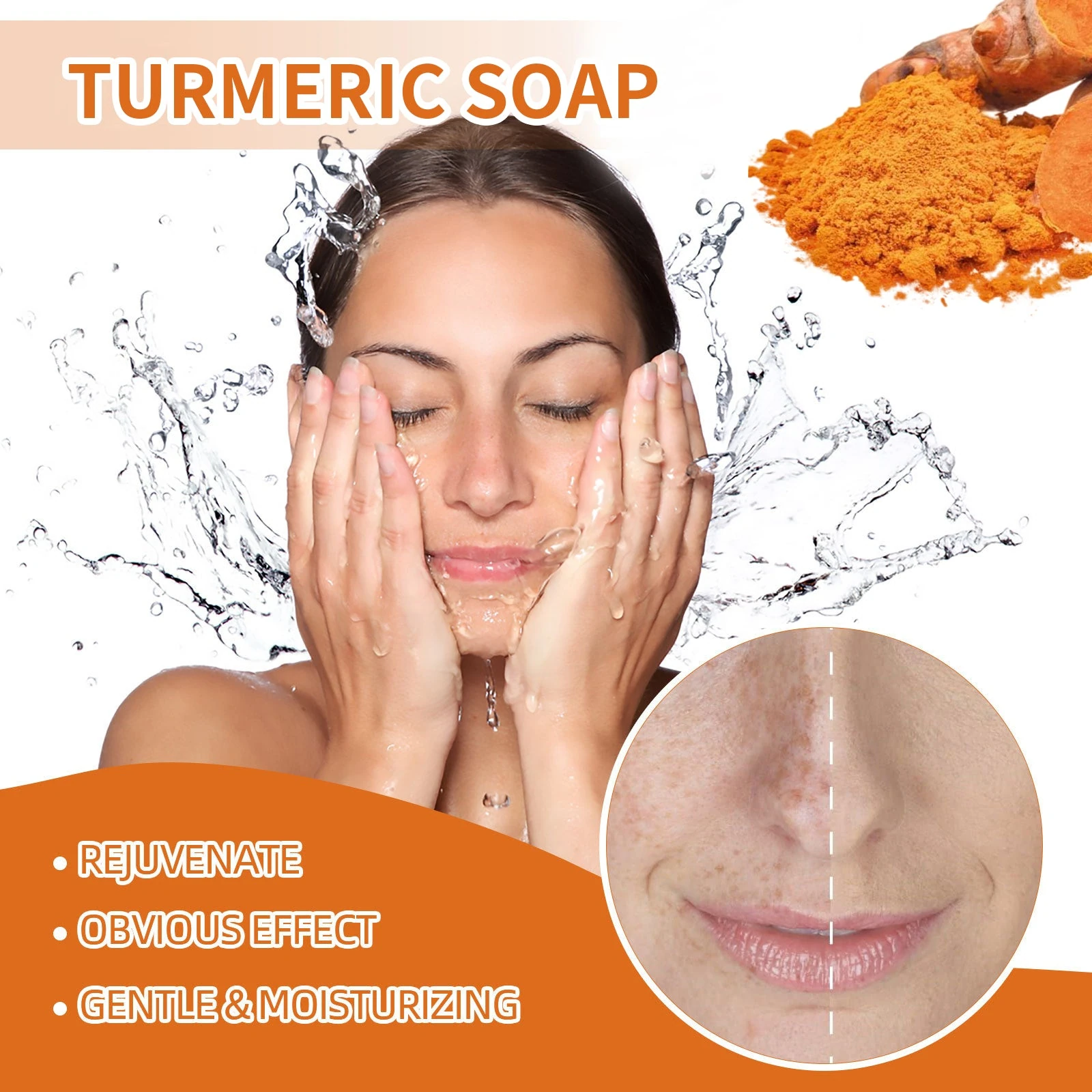 EELHOE Turmeric Face Soap — Face-washing photography with the cleansing bar.