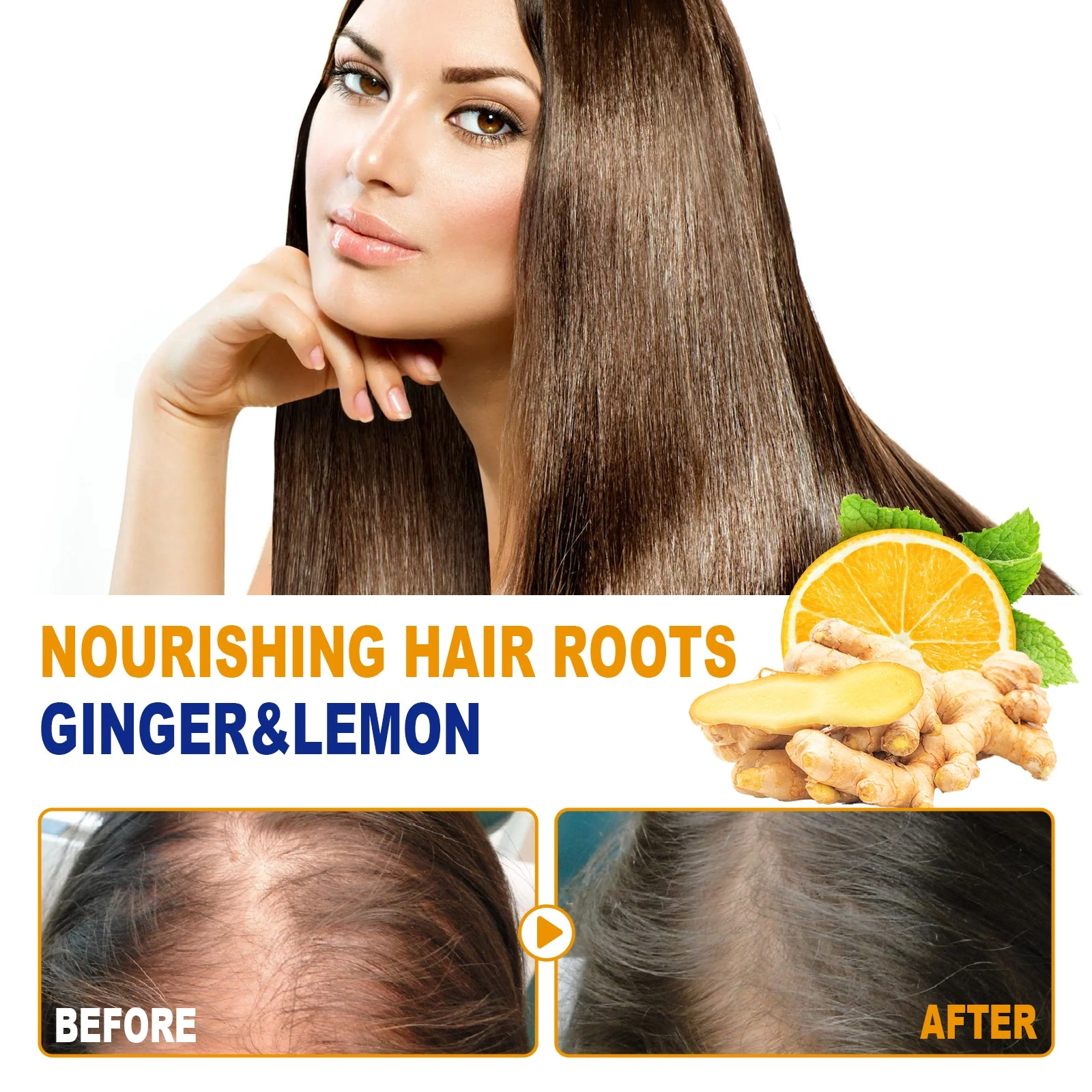 EELHOE Cream Shampoo — Supplier hairline comparison artwork with ginger and lemon.