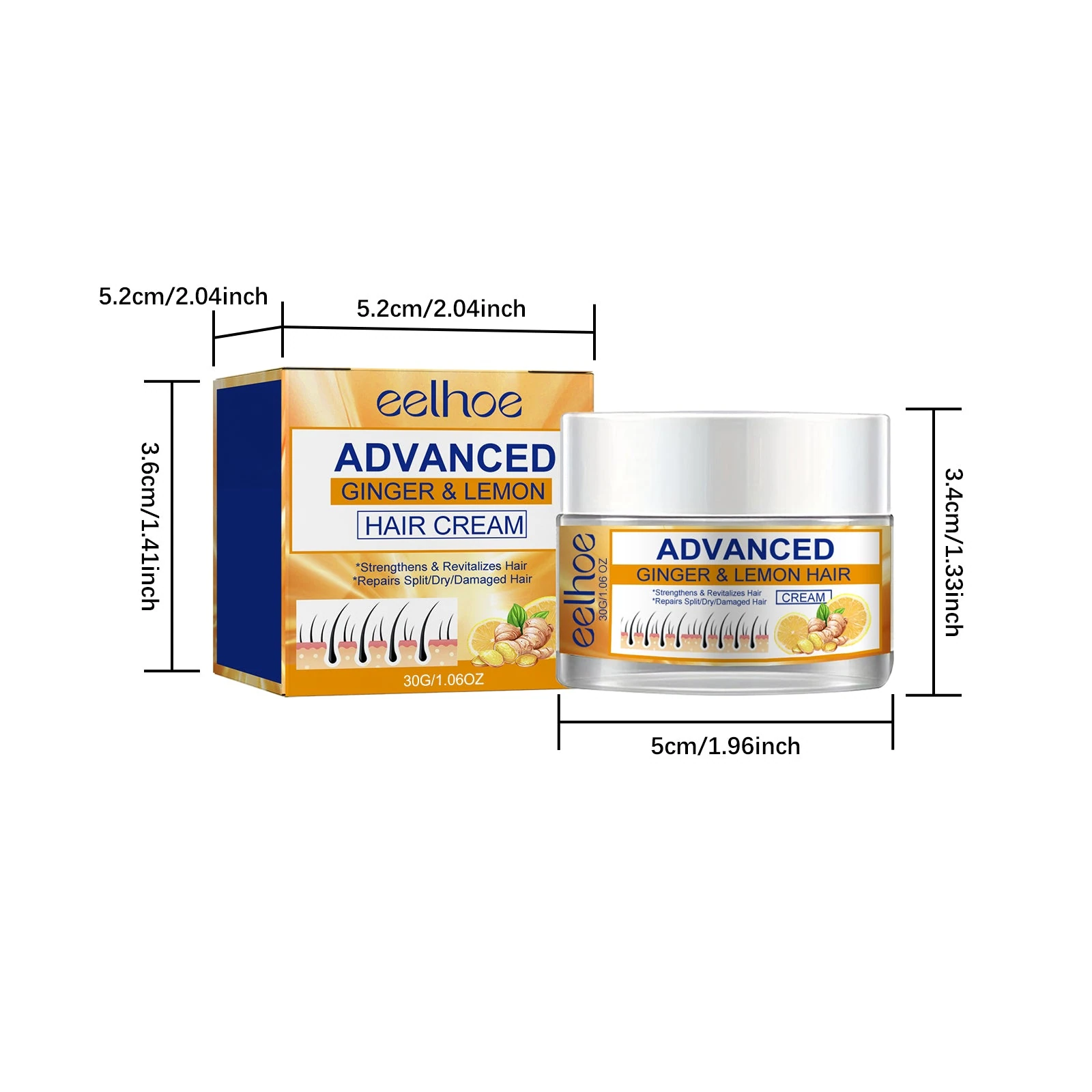 EELHOE Cream Shampoo — The compact 30g jar and carton dimensions.