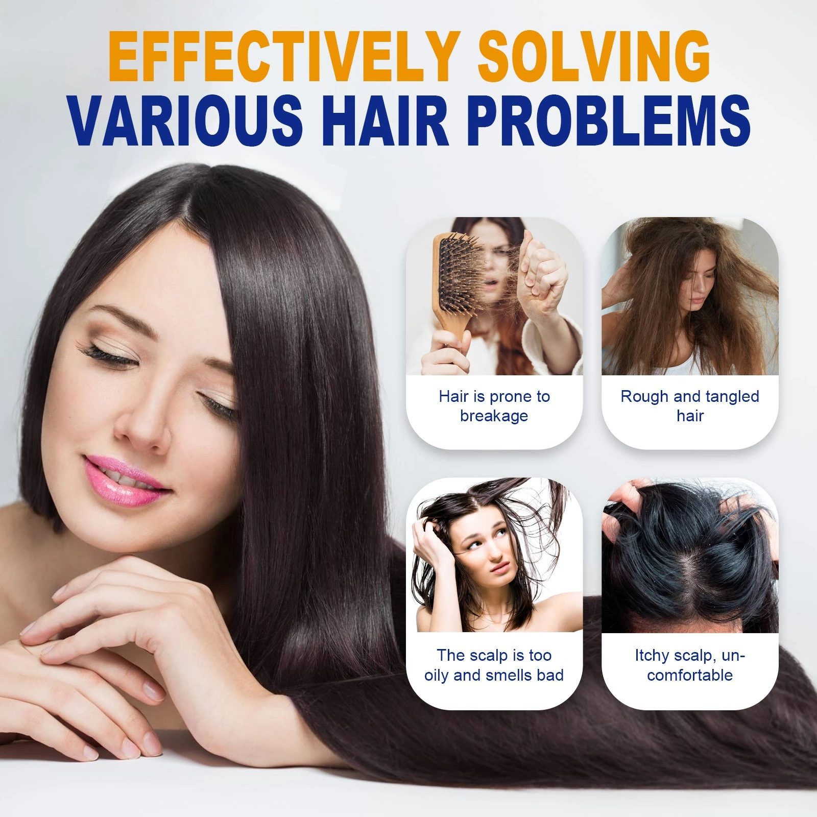 EELHOE Cream Shampoo — Hair-care artwork showing rough lengths and oily-feeling roots.