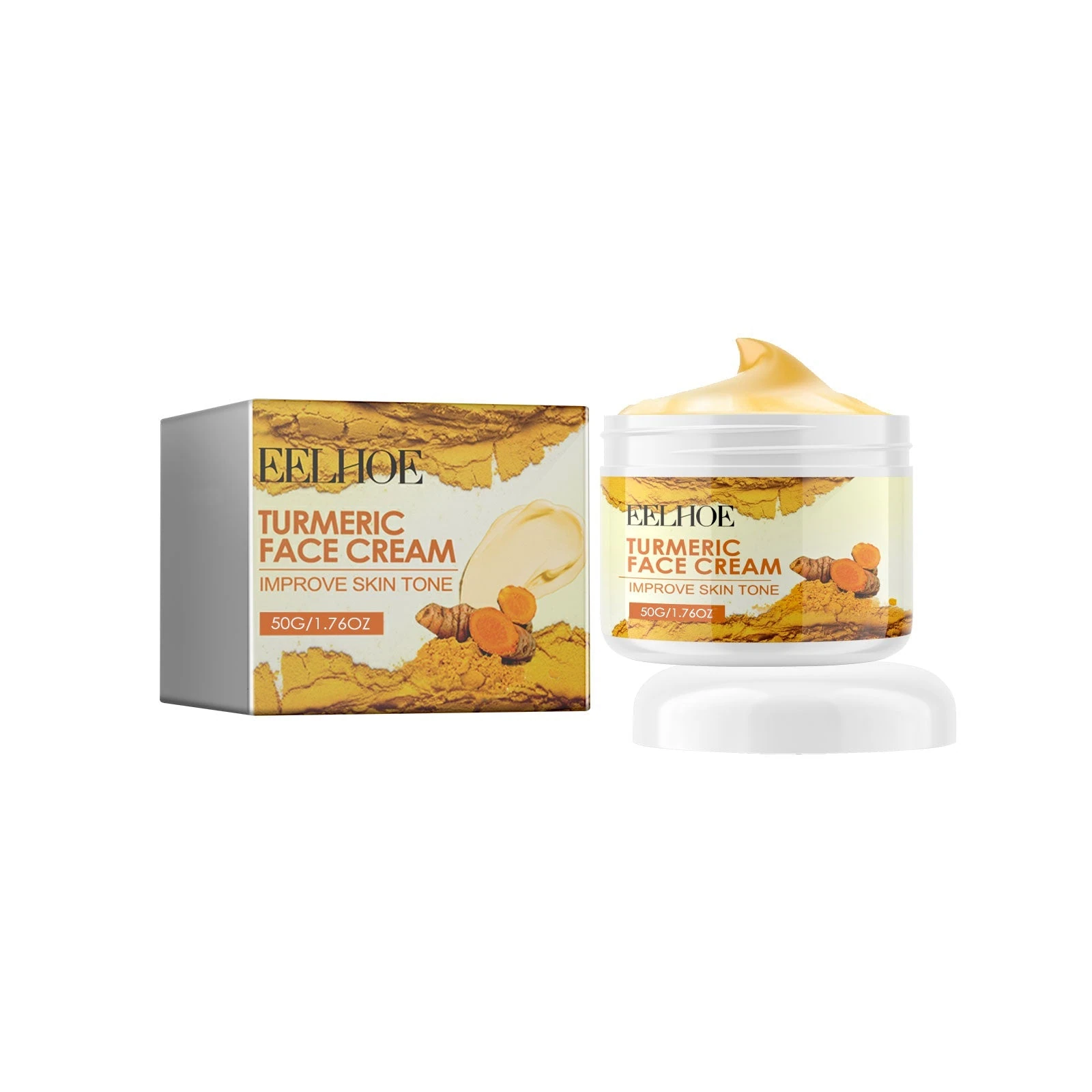 EELHOE turmeric face moisturizer in a 50g jar with carton