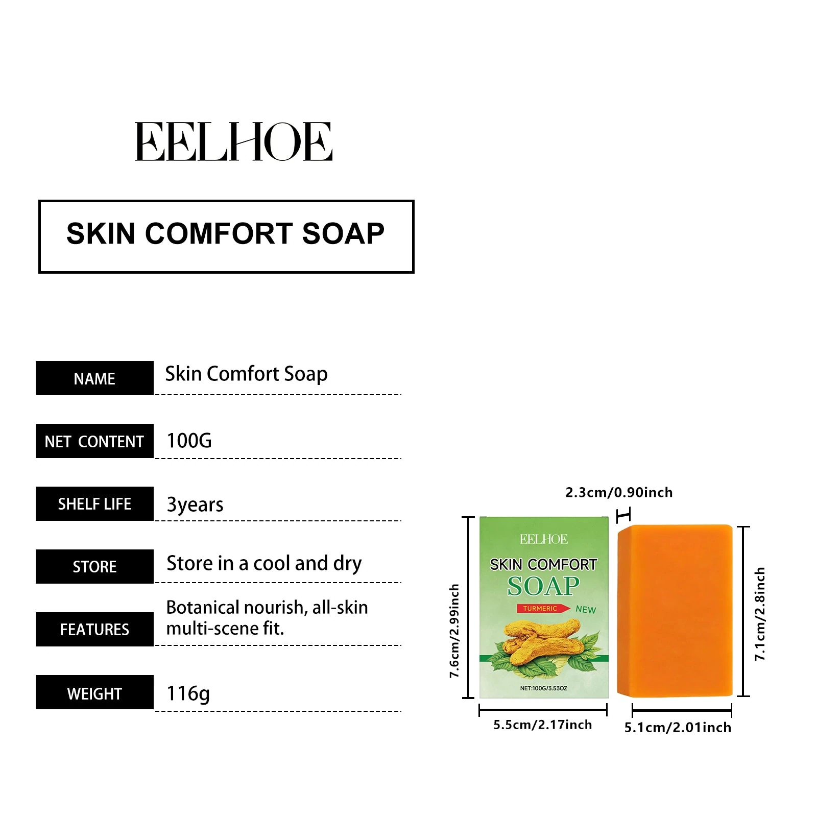 EELHOE Cinnamon Soap with Turmeric – 100g Cleansing Bar — original product packaging