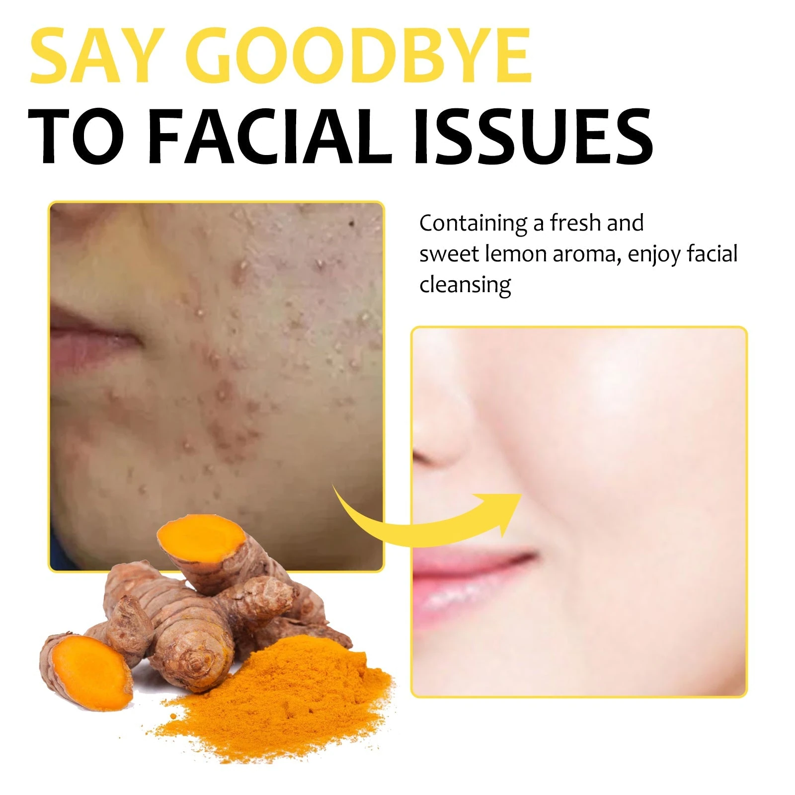 Original EELHOE Glow Up Pads artwork with facial skin close-ups and lemon-scent cleansing text