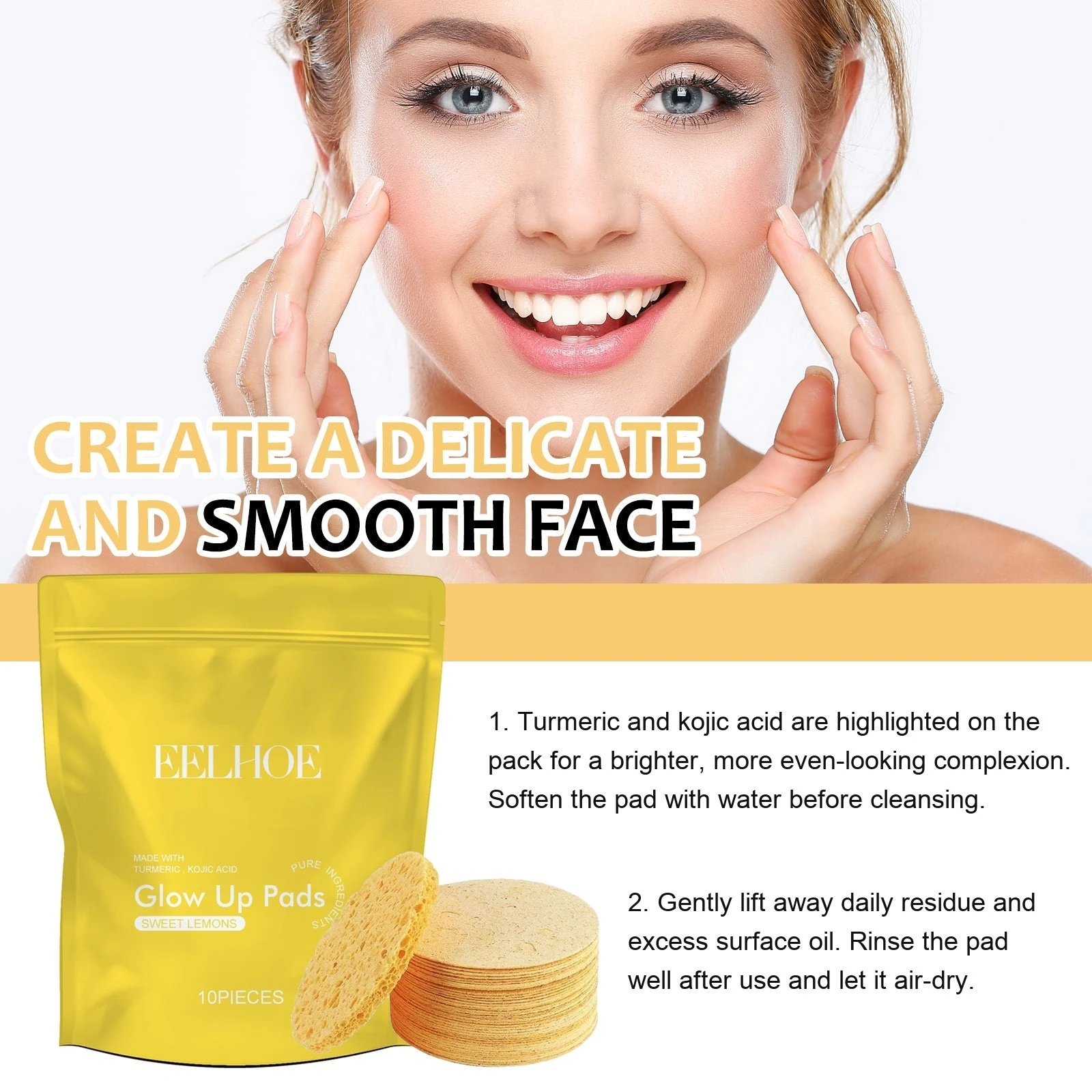 EELHOE Glow Up Pads original model and ten-piece sponge pack with cleansing benefits