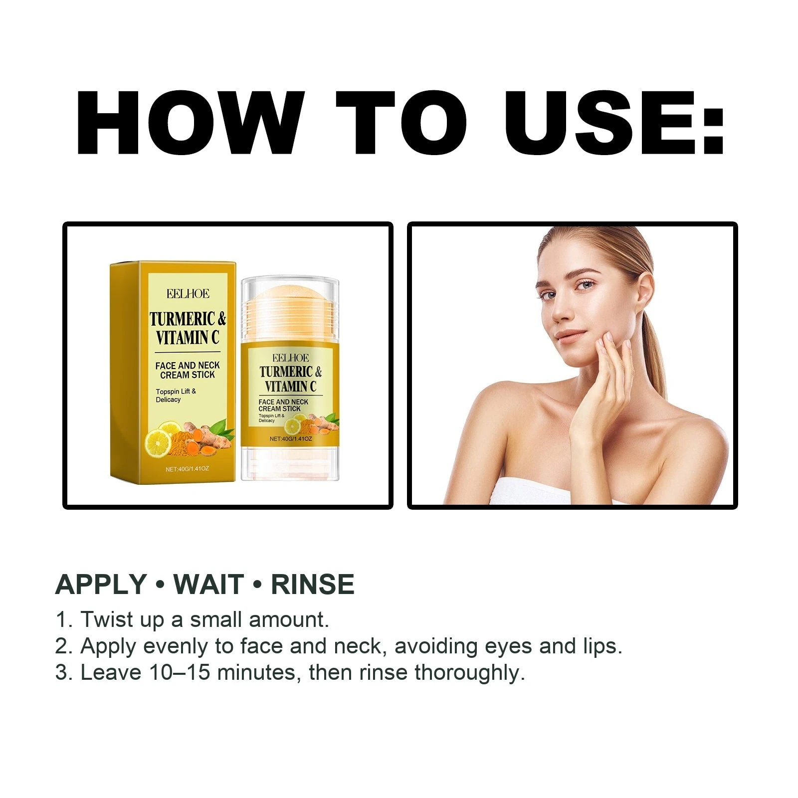 EELHOE Turmeric Clay Mask — Apply evenly to face and neck, wait 10–15 minutes and rinse.