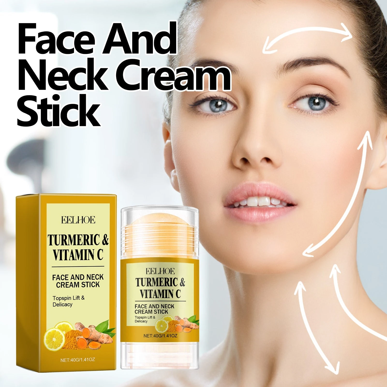 EELHOE Turmeric Clay Mask — Face and neck application artwork.