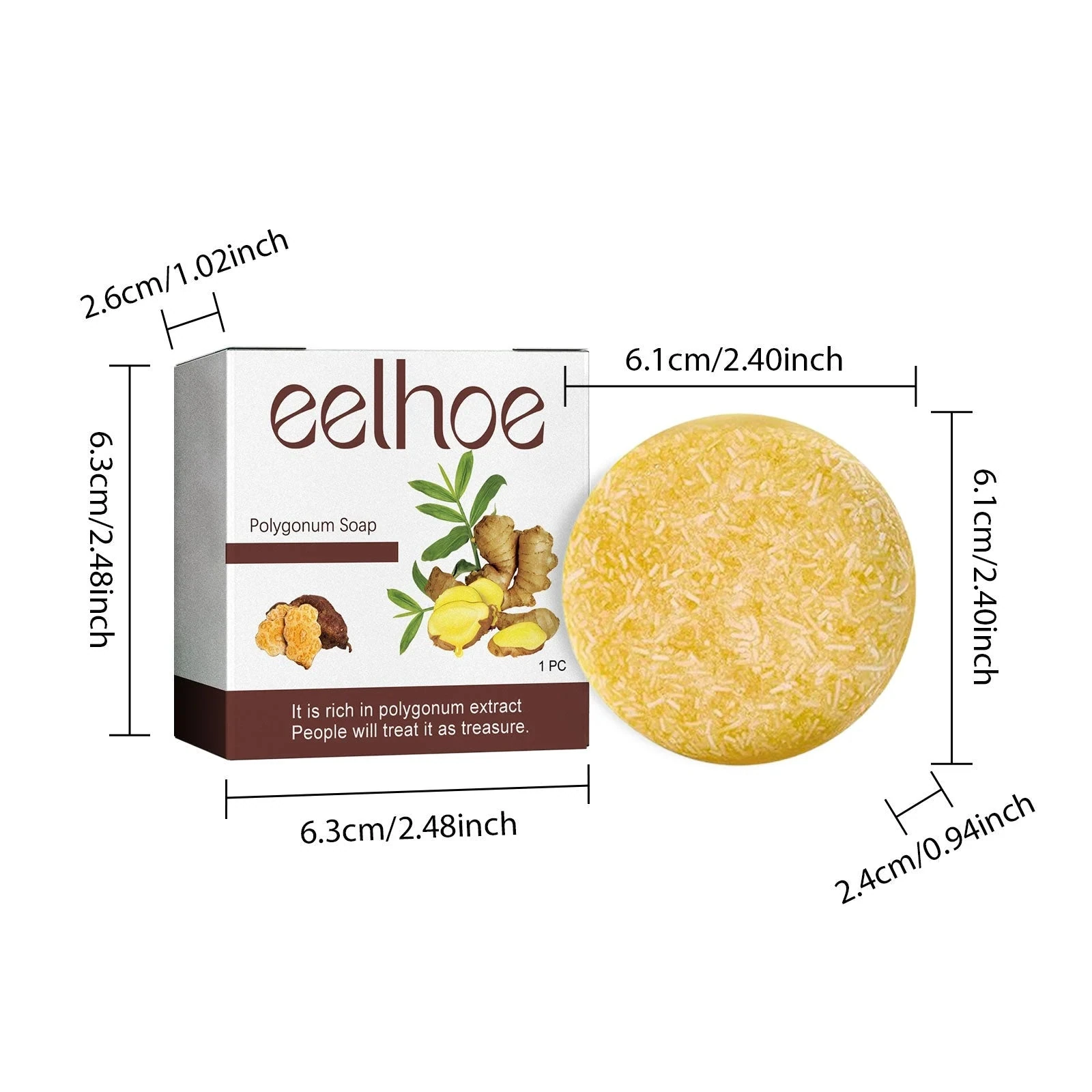 EELHOE Solid Shampoo Bar — Bar and box dimensions for judging the solid format.