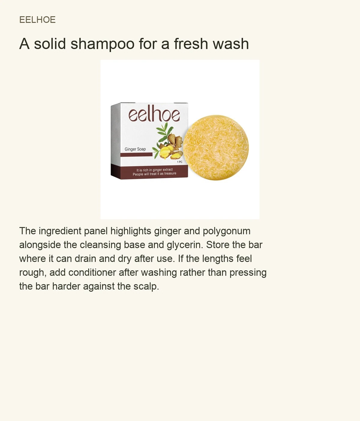 EELHOE Solid Shampoo Bar — Let the bar drain and dry between washes.