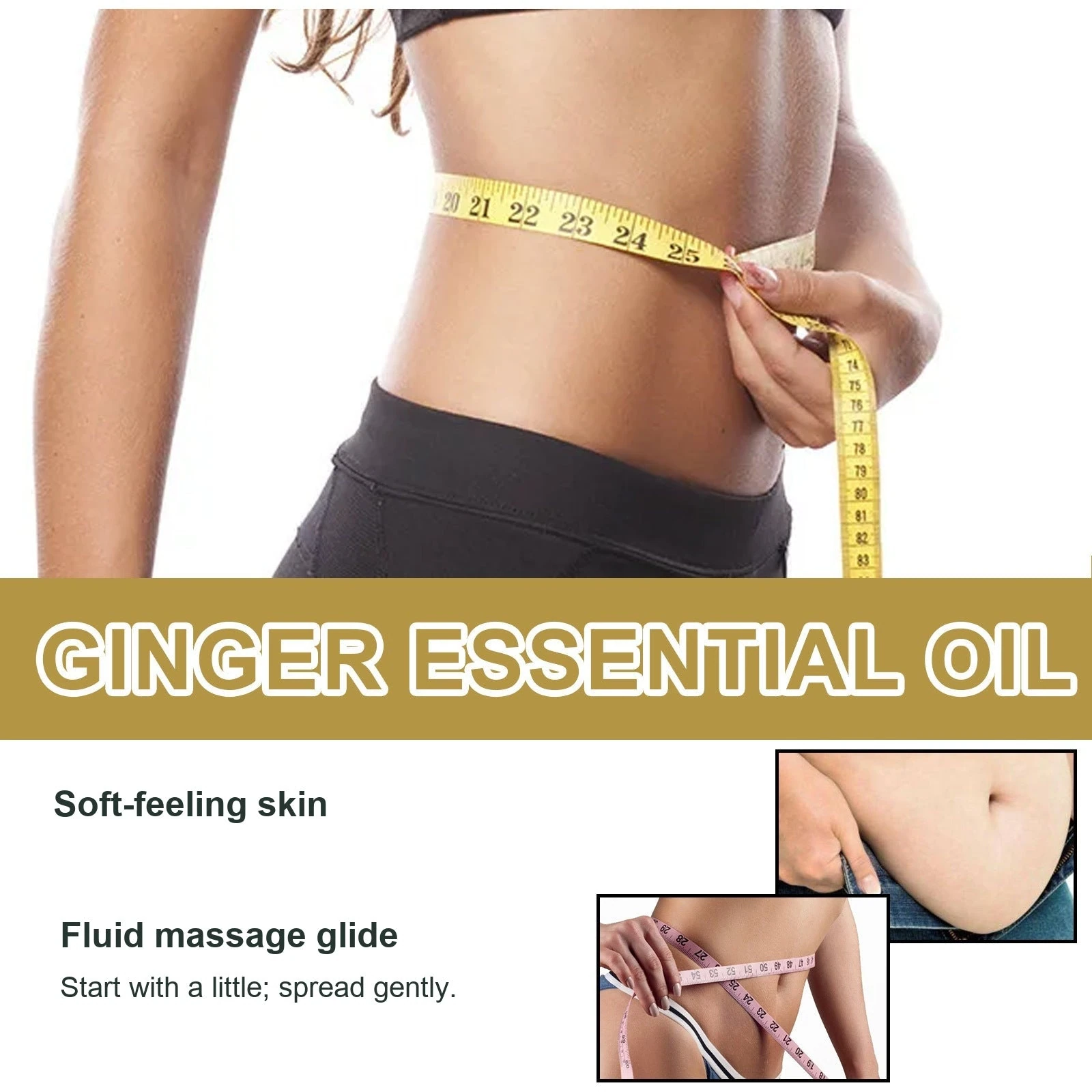 EELHOE Ginger Oil For Massage — Body-care illustration beside the oil benefits.