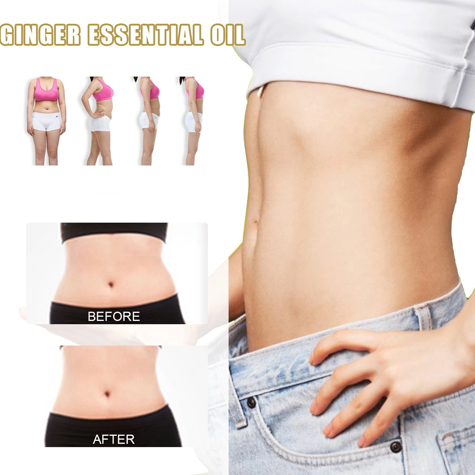 EELHOE Ginger Oil For Massage — Body skin-care artwork featuring waist and hip areas.