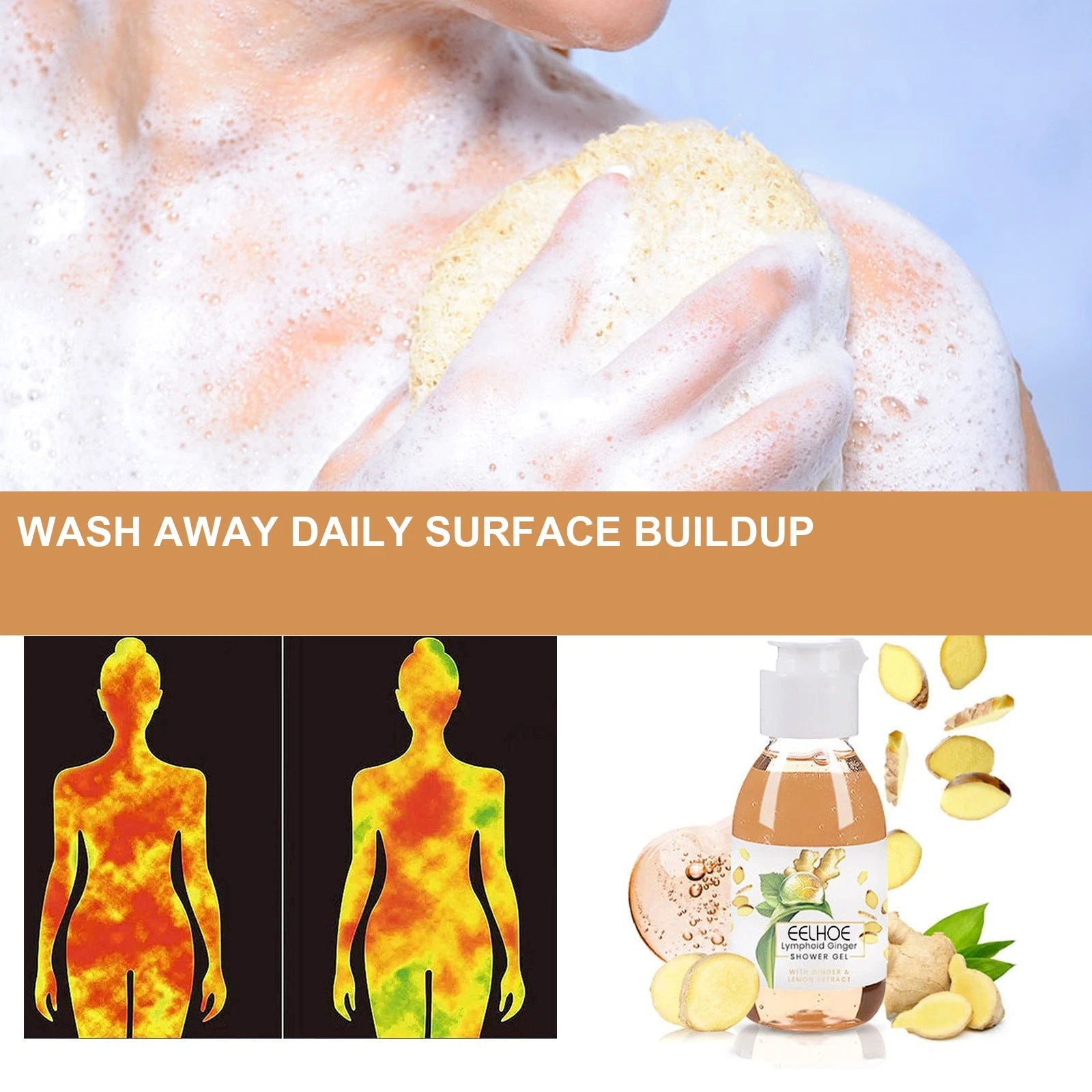 EELHOE Ginger Body Wash — Wash away surface residue before applying separate body care.