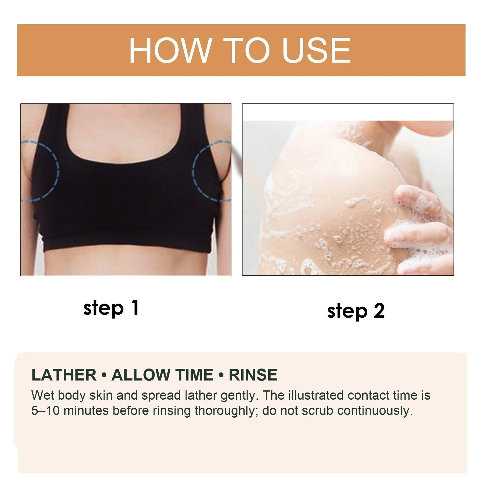 Ginger body wash directions showing wet-skin use and rinsing