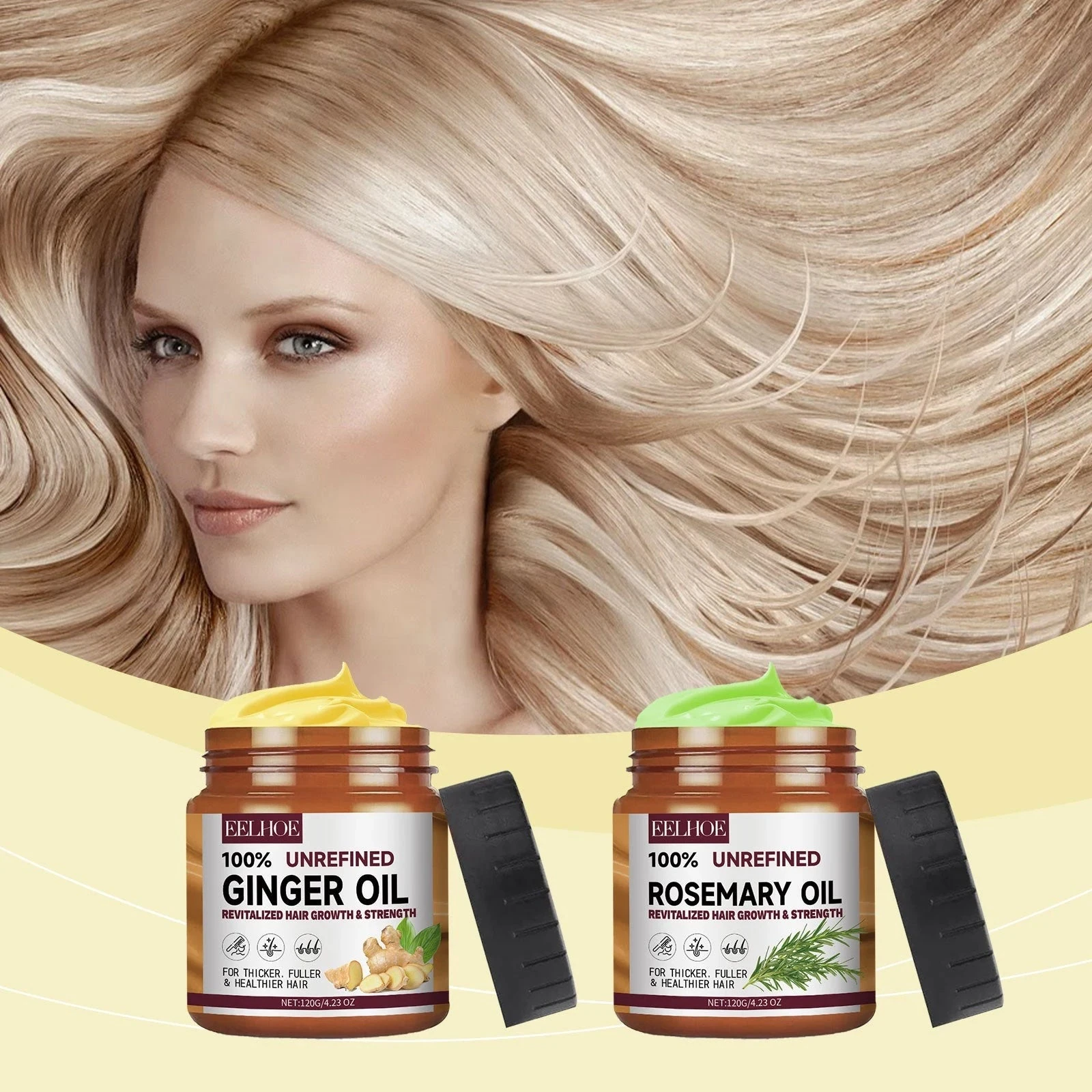 EELHOE Ginger Conditioner — Ginger and rosemary range jars pictured; this listing is ginger only.