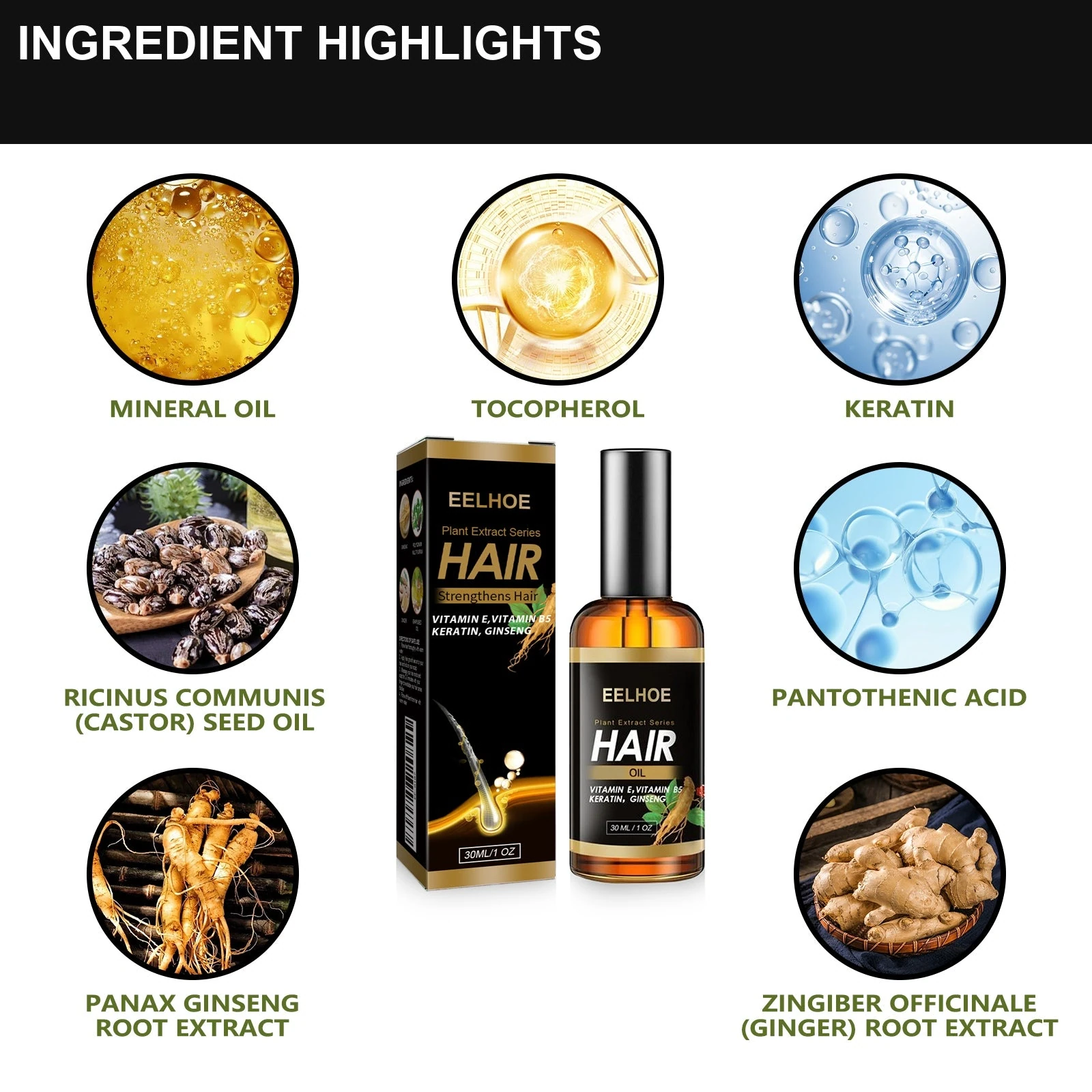 EELHOE Ginger hair oil ingredient panel