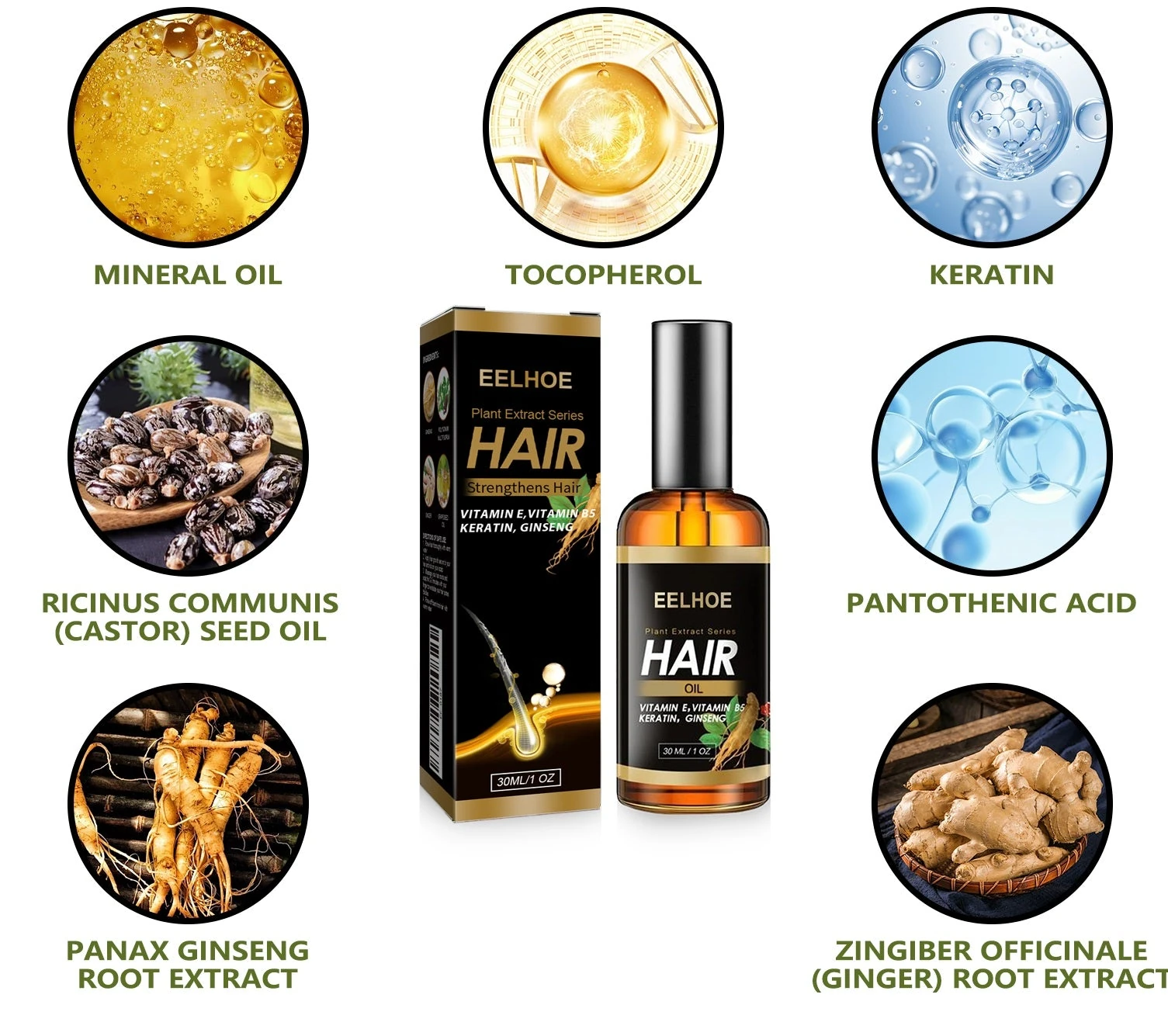 EELHOE Ginger and castor oil blend with ginseng, keratin and tocopherol