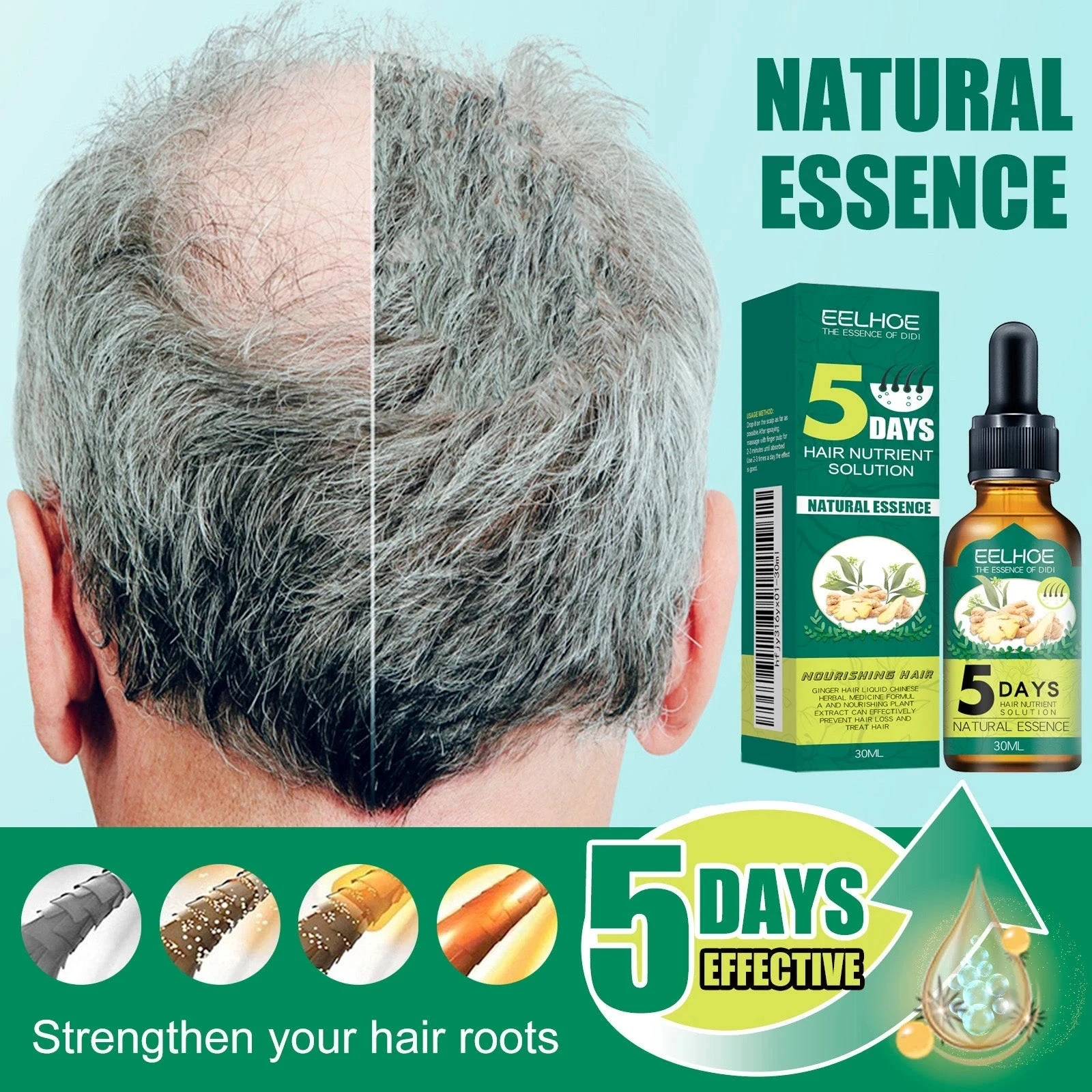 EELHOE Ginger Hair Growth Oil — Product hair-care comparison beside the dropper oil.