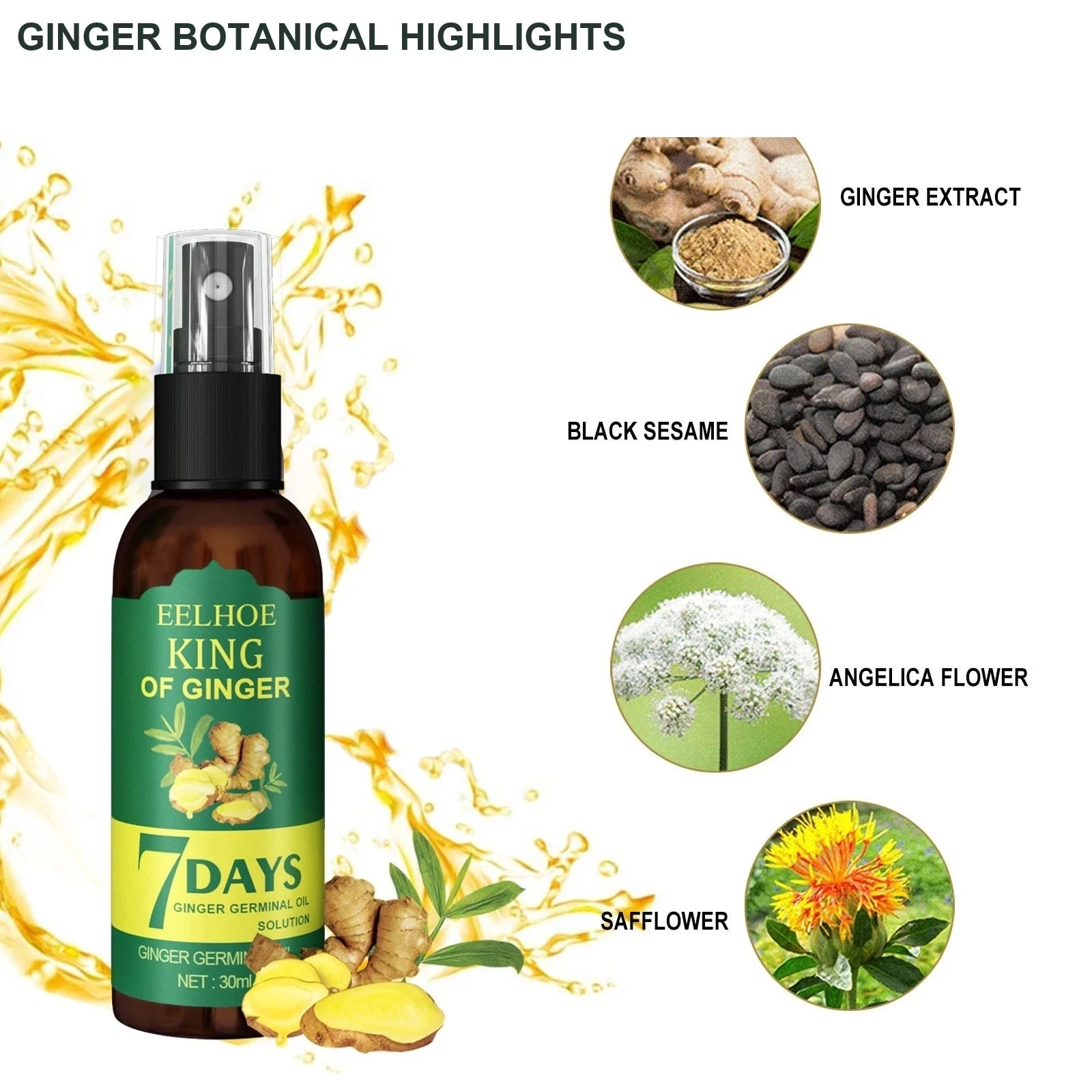 EELHOE Scalp Spray — Ginger, black sesame, angelica and safflower highlights.