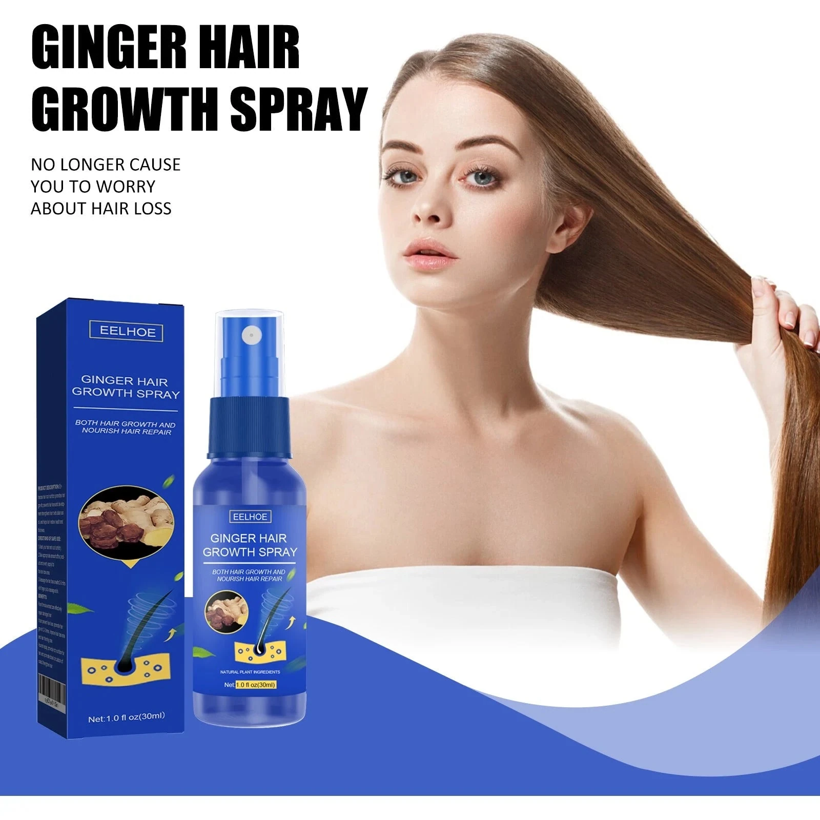 EELHOE Hair Growth Spray For Thinning Hair — Root-care artwork with the blue spray bottle.