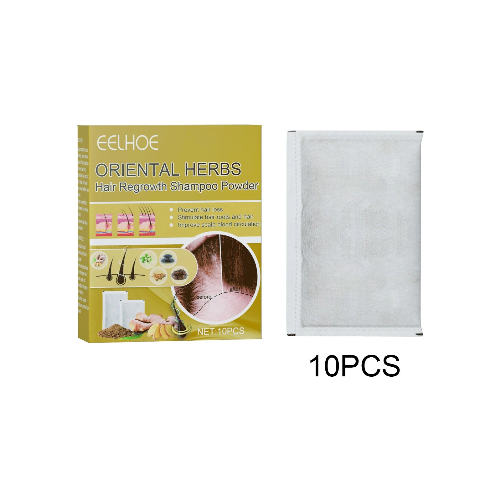 EELHOE Ten shampoo powder sachets and box