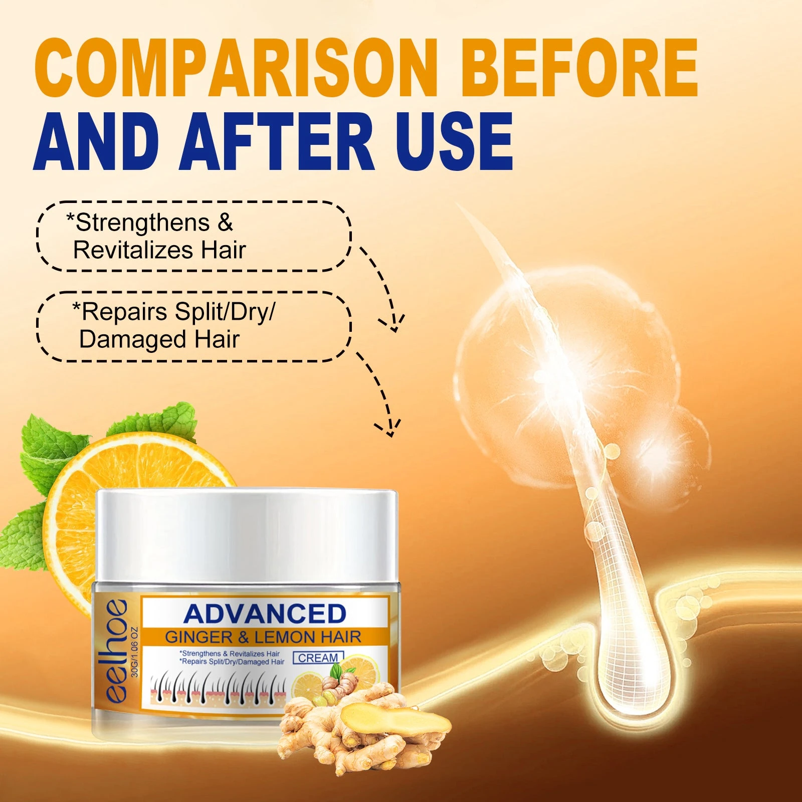 Ginger lemon hair cream jar with ginger and lemon imagery