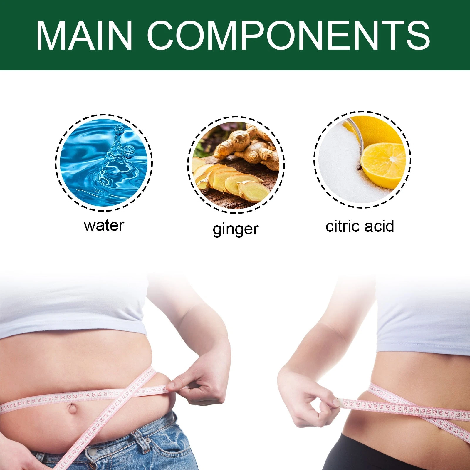 Green-jar ginger body cream ingredient artwork showing water ginger and citric acid