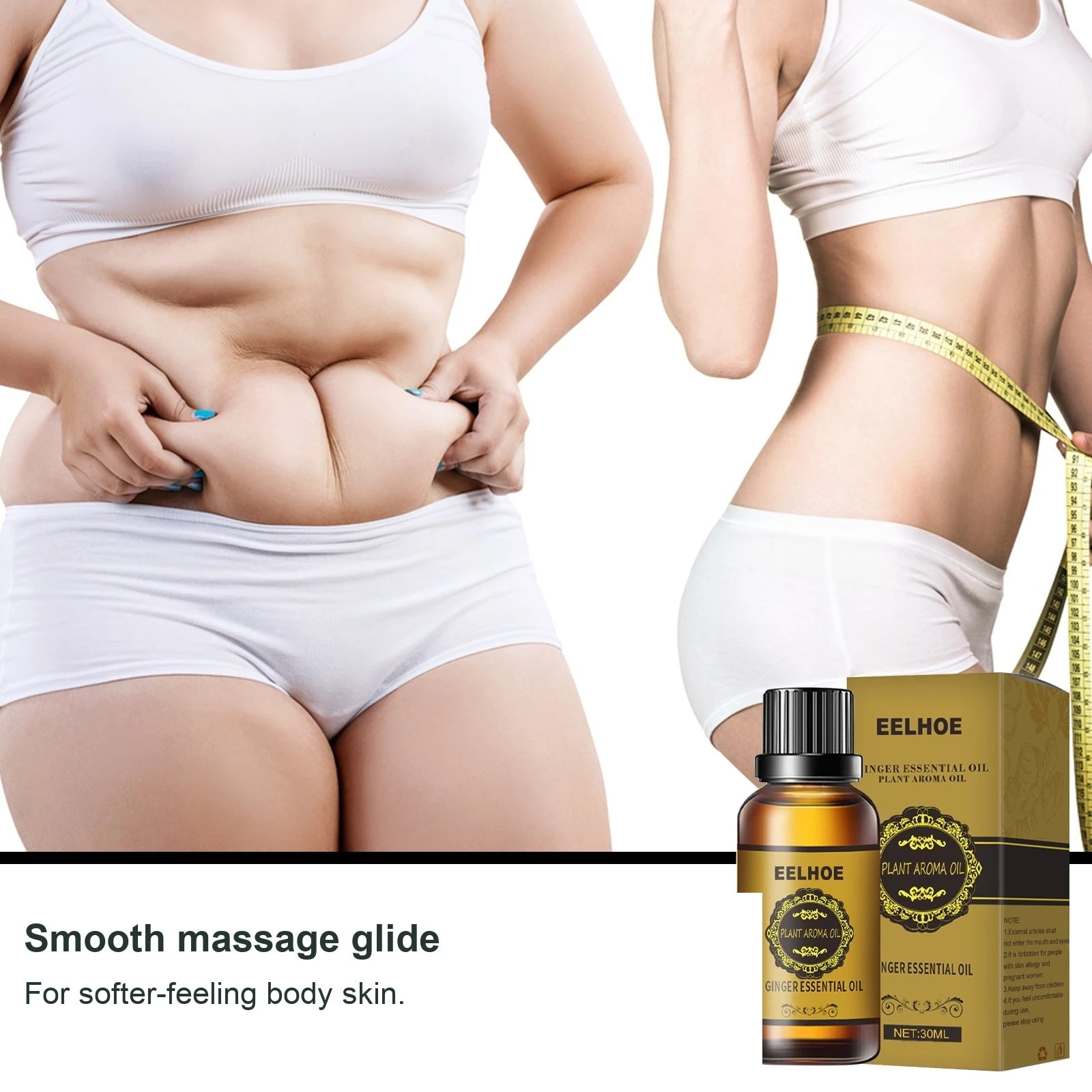 EELHOE Ginger Massage Oil — Supplier body-care photographs with the oil bottle.