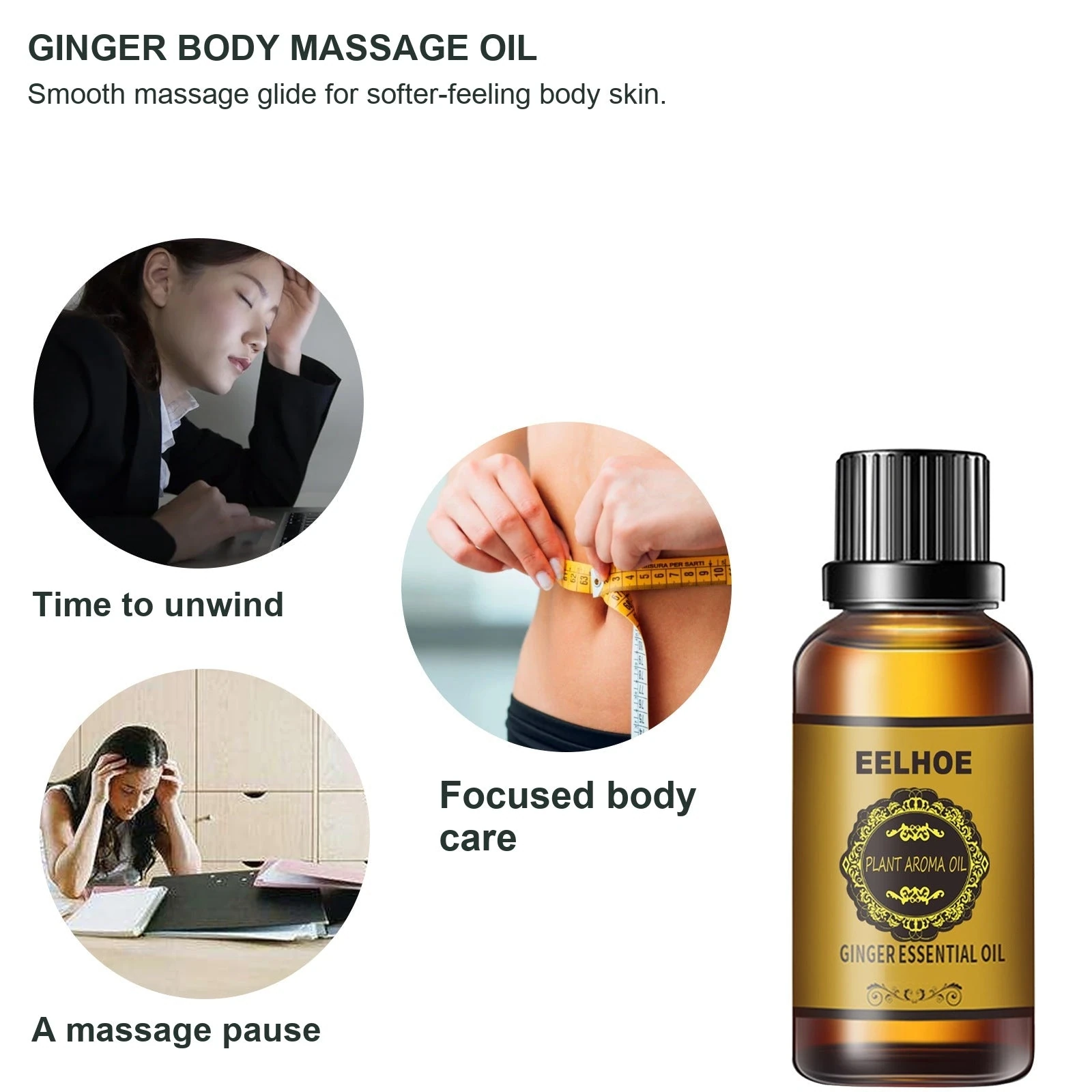 EELHOE Ginger Massage Oil — body-care illustration with ginger oil.