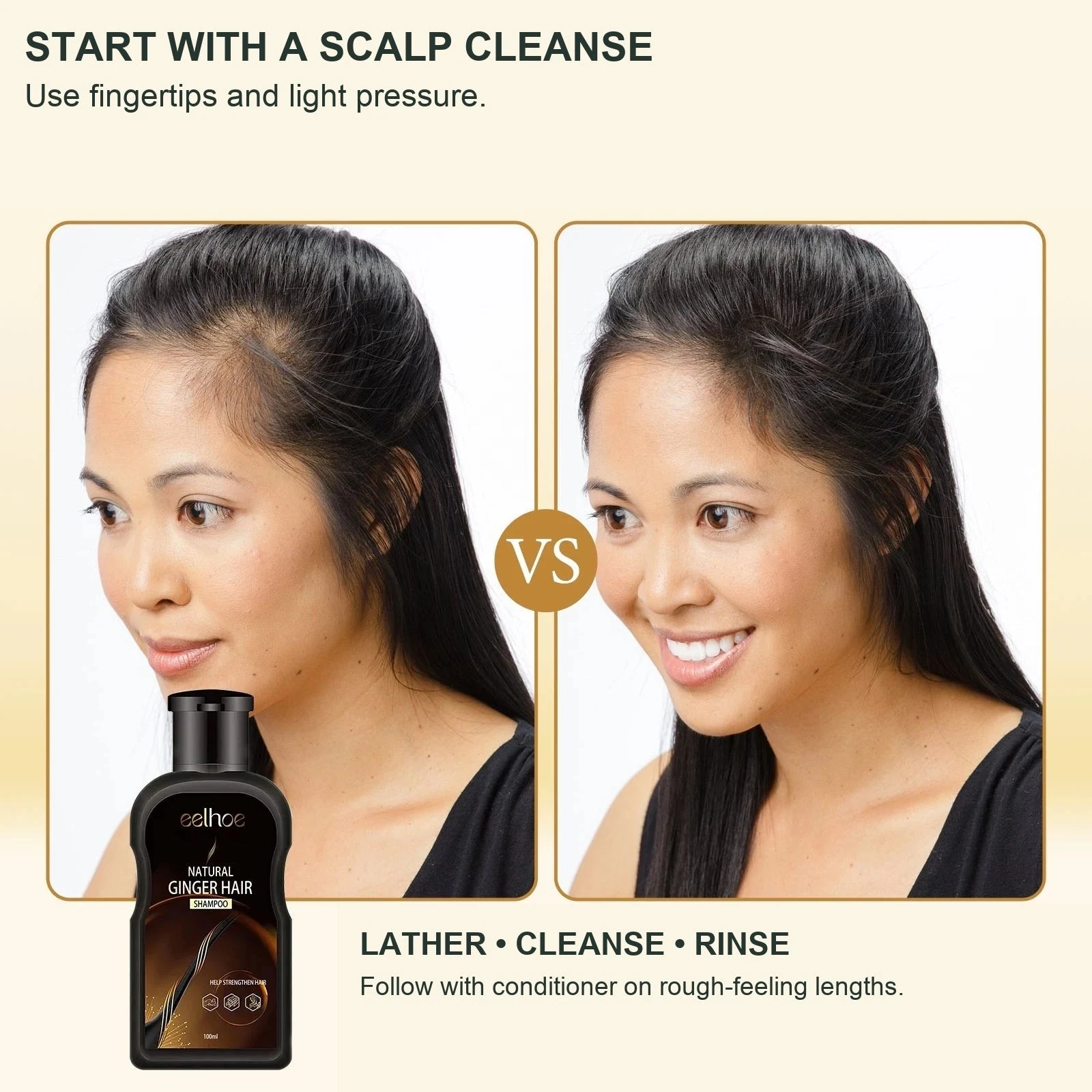 EELHOE Ginger Hair Shampoo — Use fingertips to cleanse the scalp with light pressure.