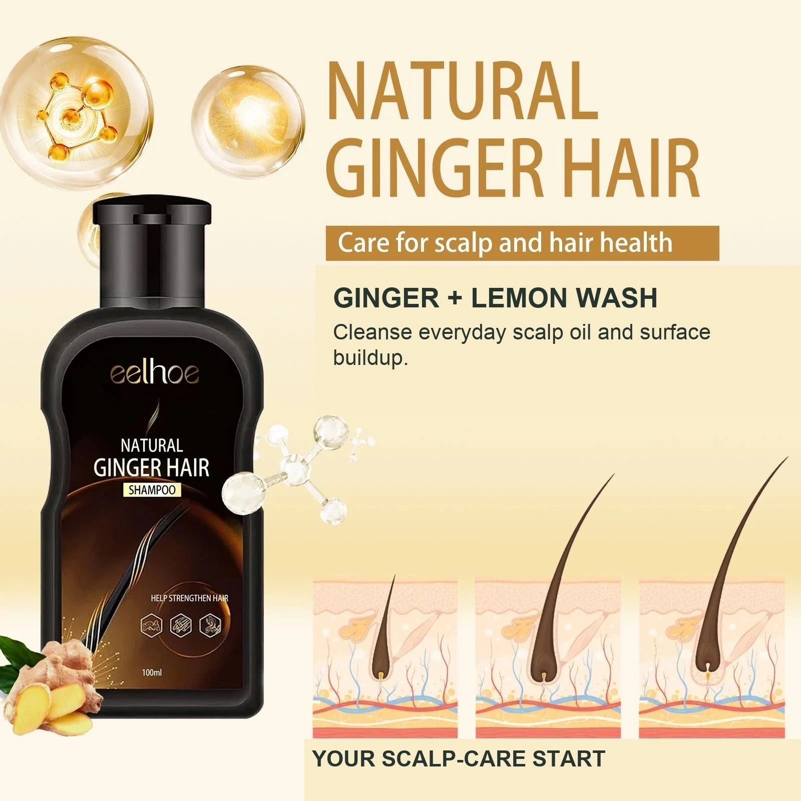 EELHOE Ginger Hair Shampoo — Cleanse before adding separate scalp-care products.