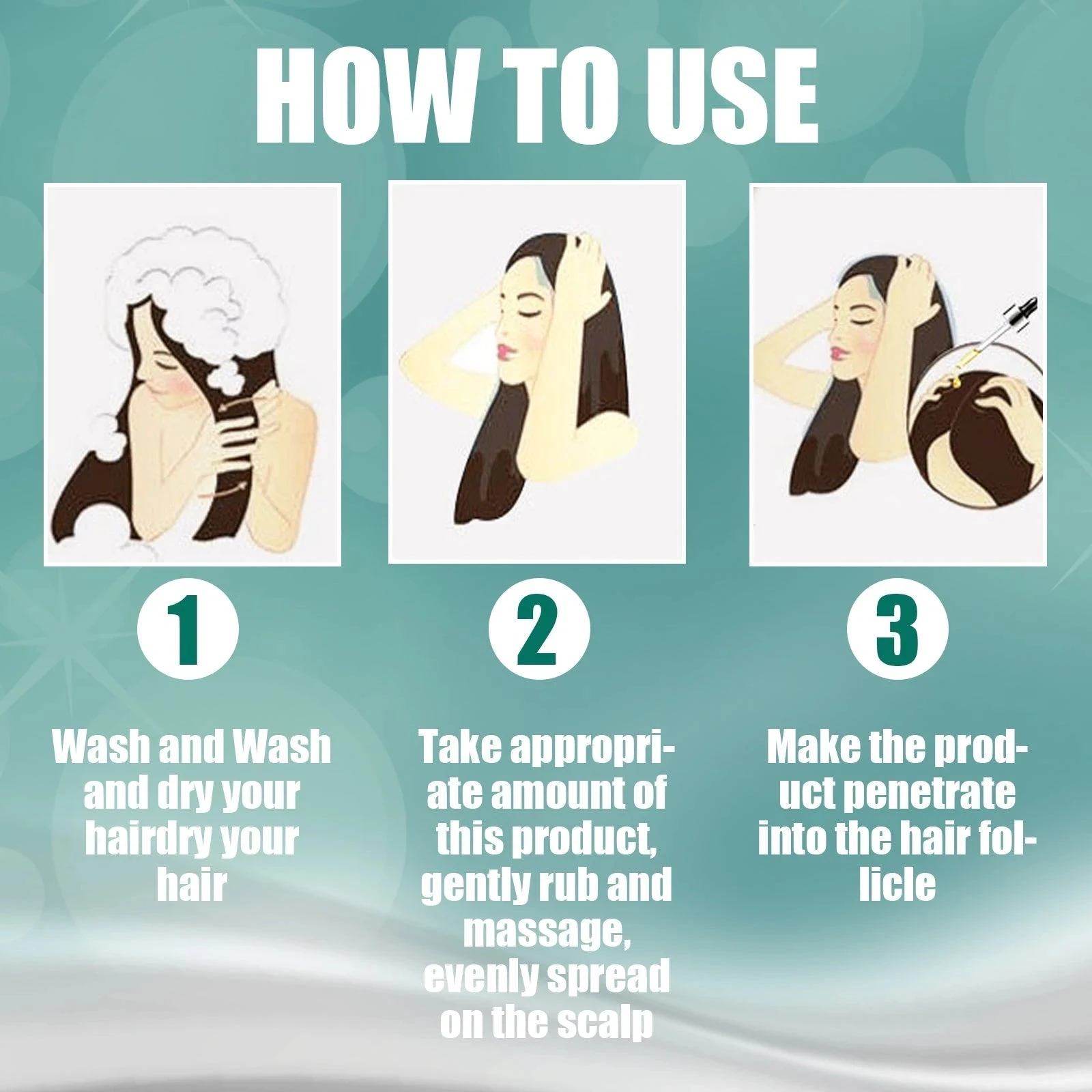 Ginger scalp oil directions showing washing drying and gentle scalp application