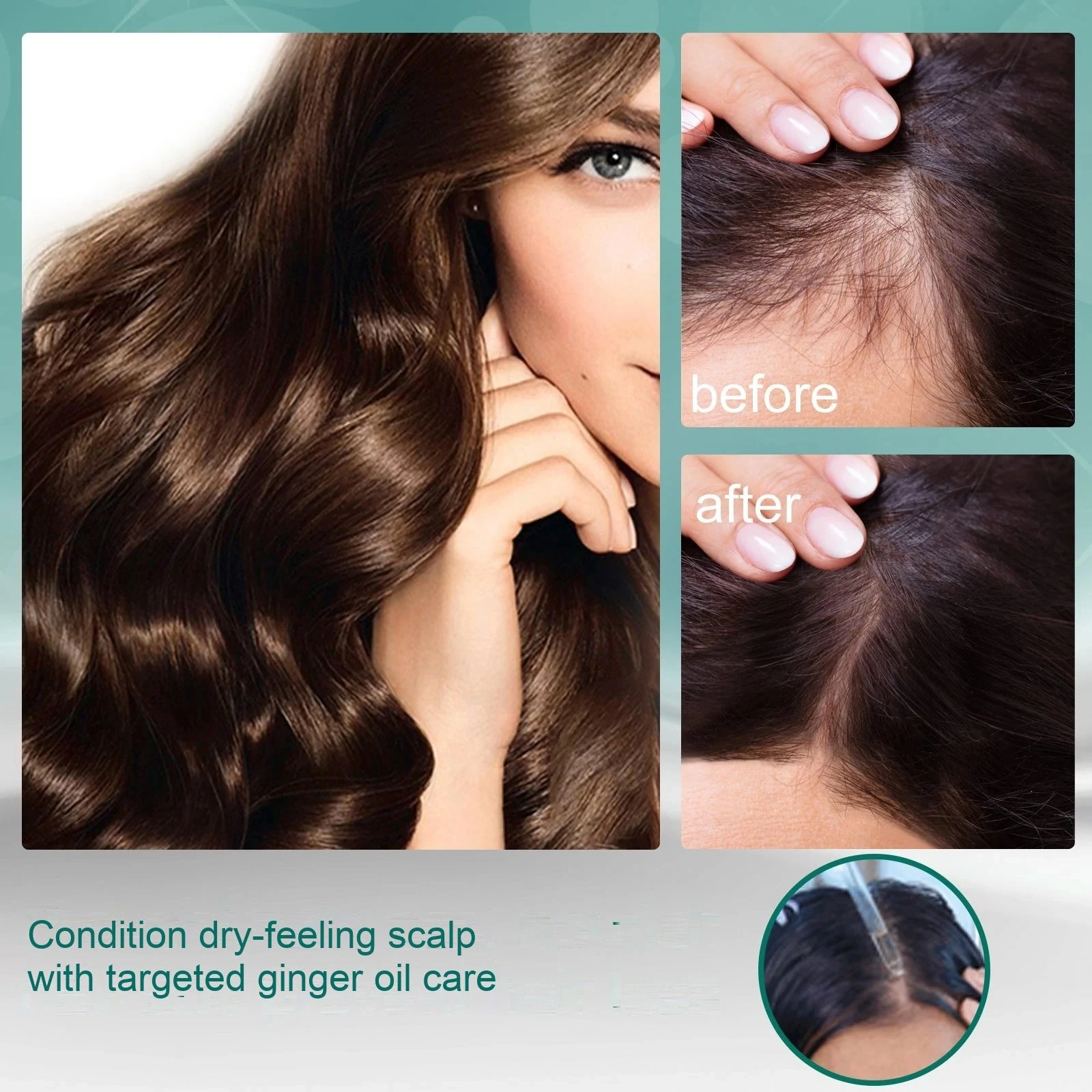Original EELHOE ginger scalp oil artwork showing parted scalp and hair appearance