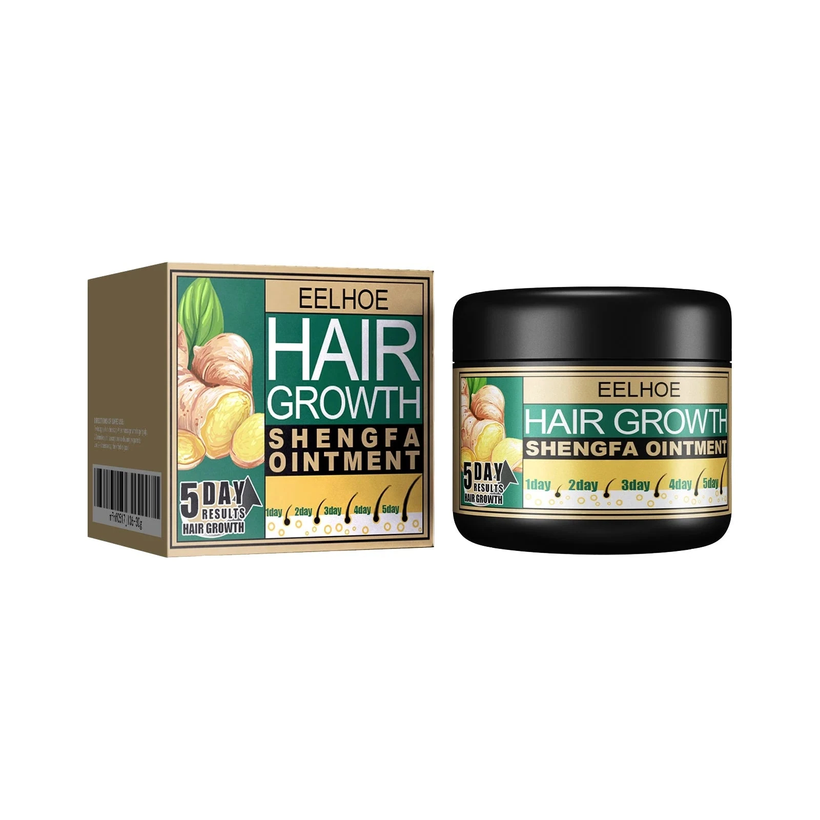 EELHOE Scalp Moisturizer — The 30g ginger scalp-care jar and matching box.