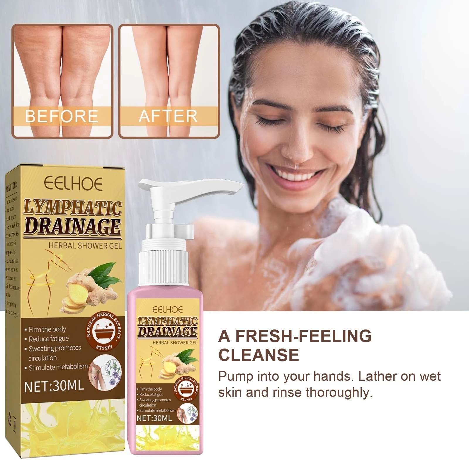 EELHOE Travel Size Body Wash — Pump a small amount into your hands before lathering.