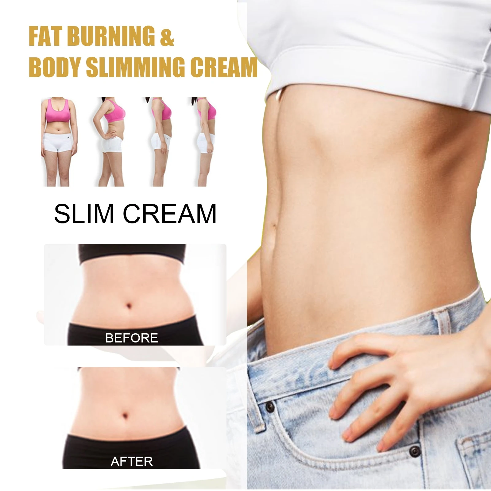 Yellow-jar ginger body cream promotional artwork with abdomen and body-care comparisons