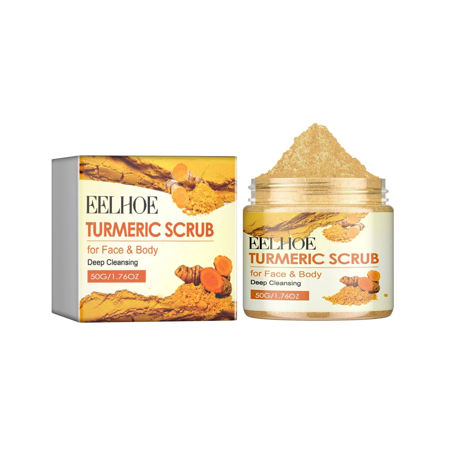 EELHOE 50g turmeric shea butter scrub jar with its matching box